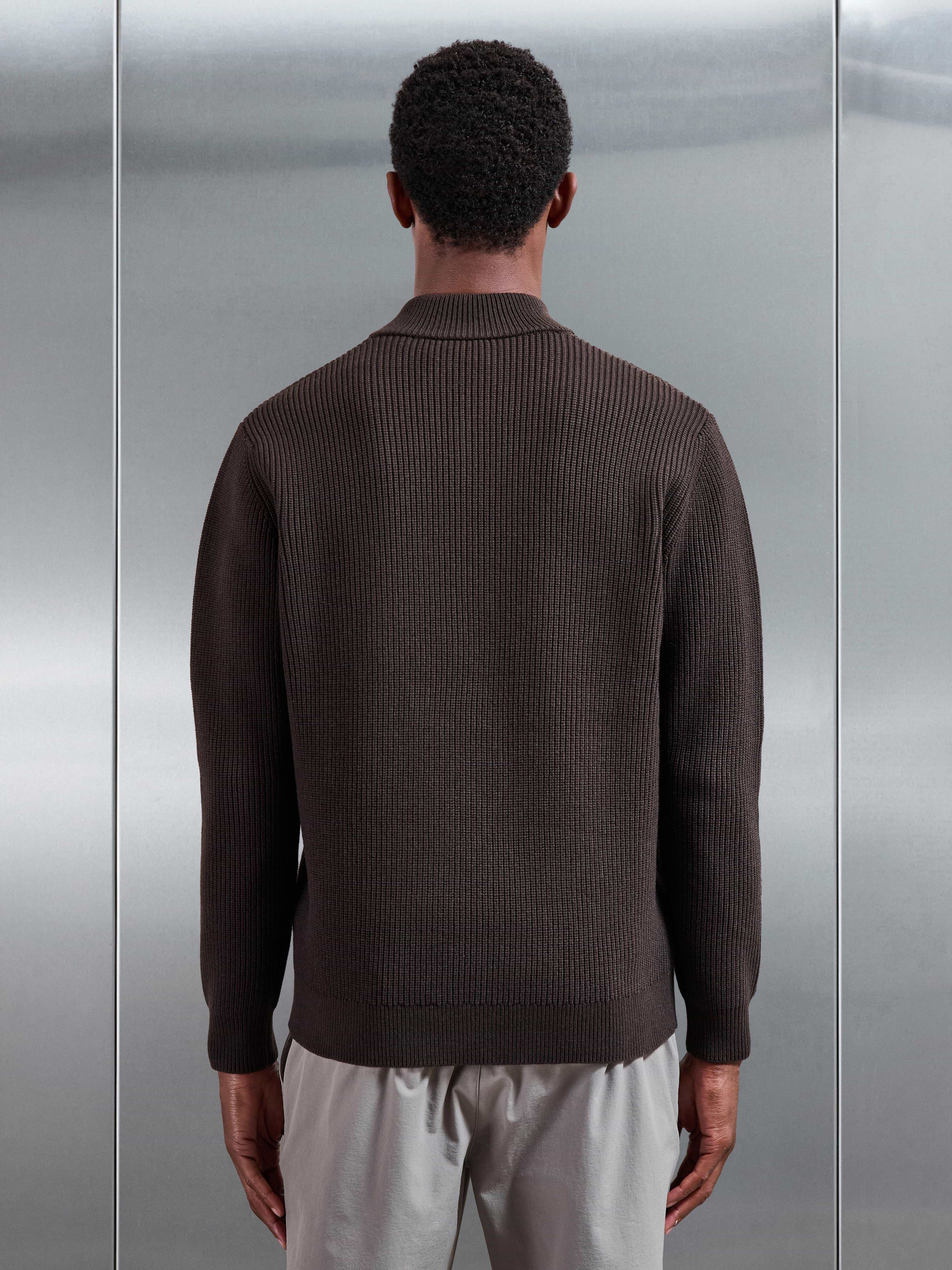 Chunky Ribbed Half Zip in Brown