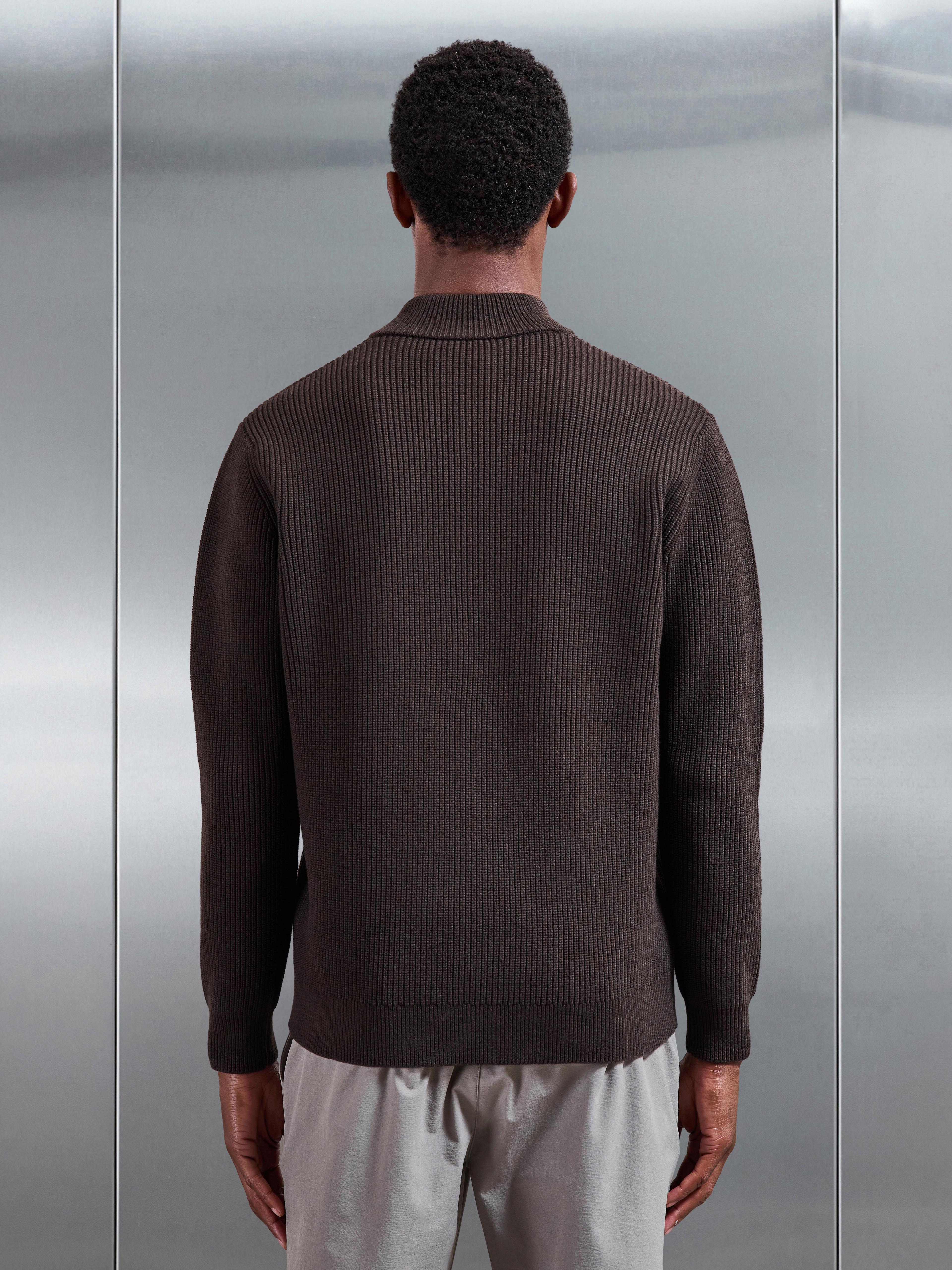 Chunky Ribbed Half Zip in Brown