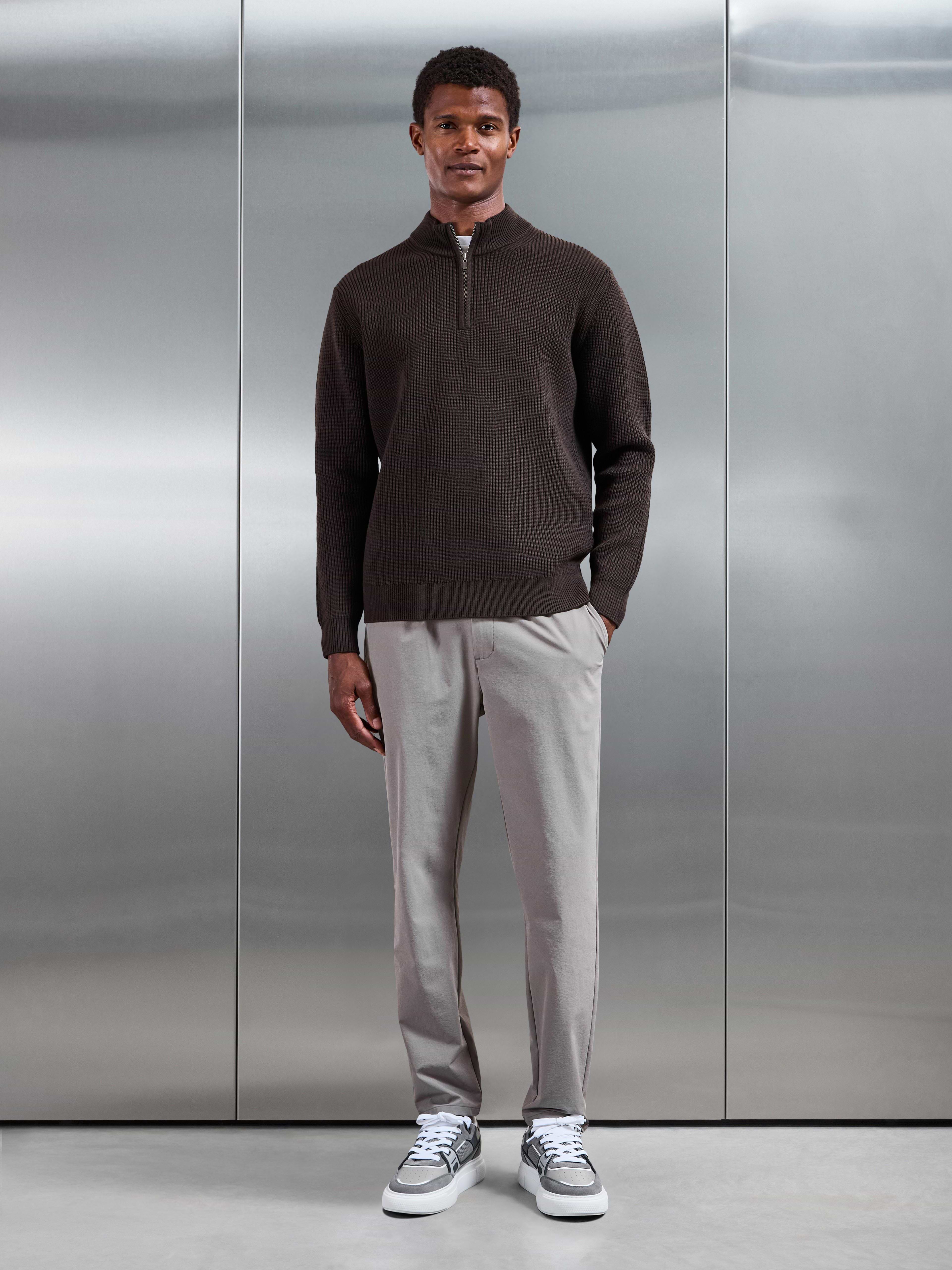 Chunky Ribbed Half Zip in Brown