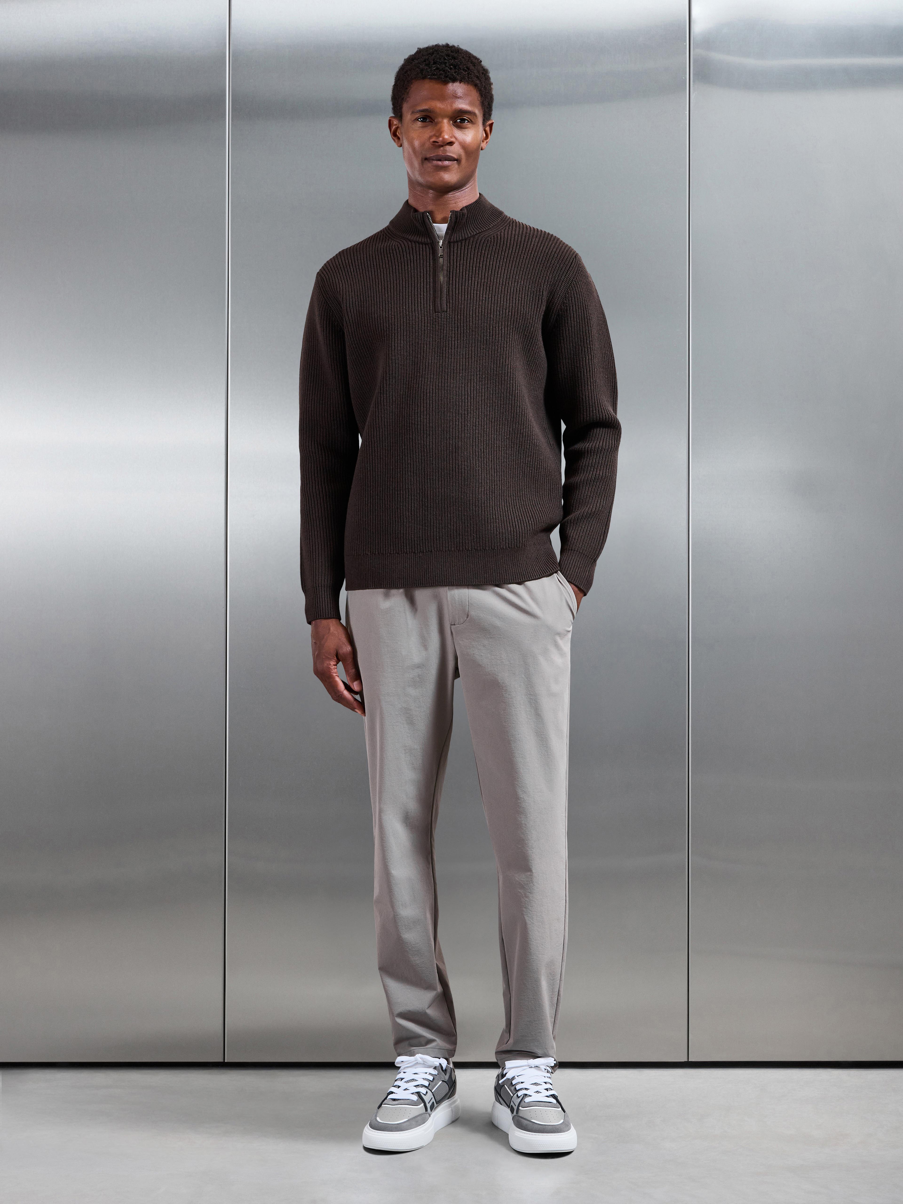 Chunky Ribbed Half Zip in Brown
