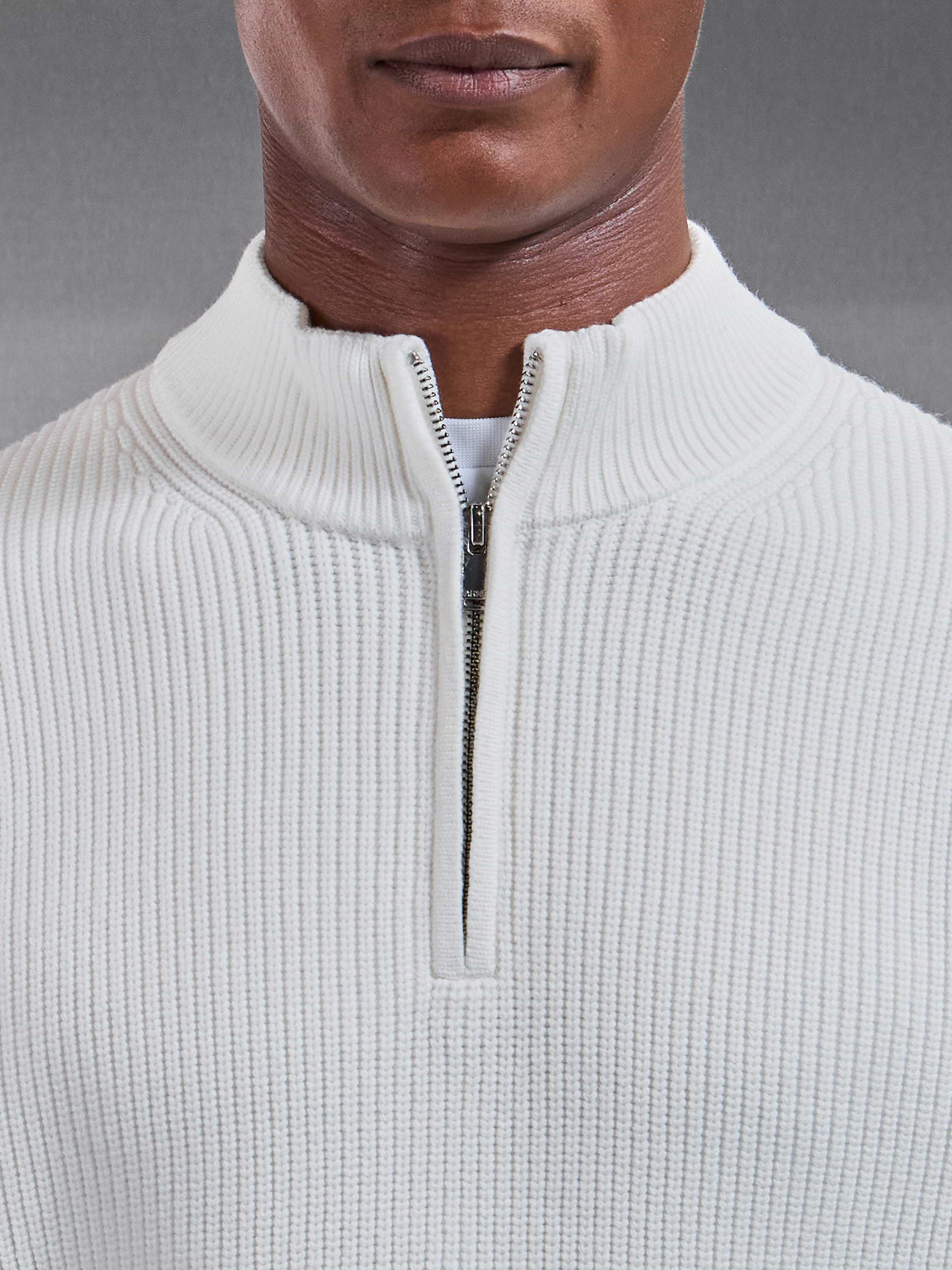 Chunky Ribbed Half Zip in Off White