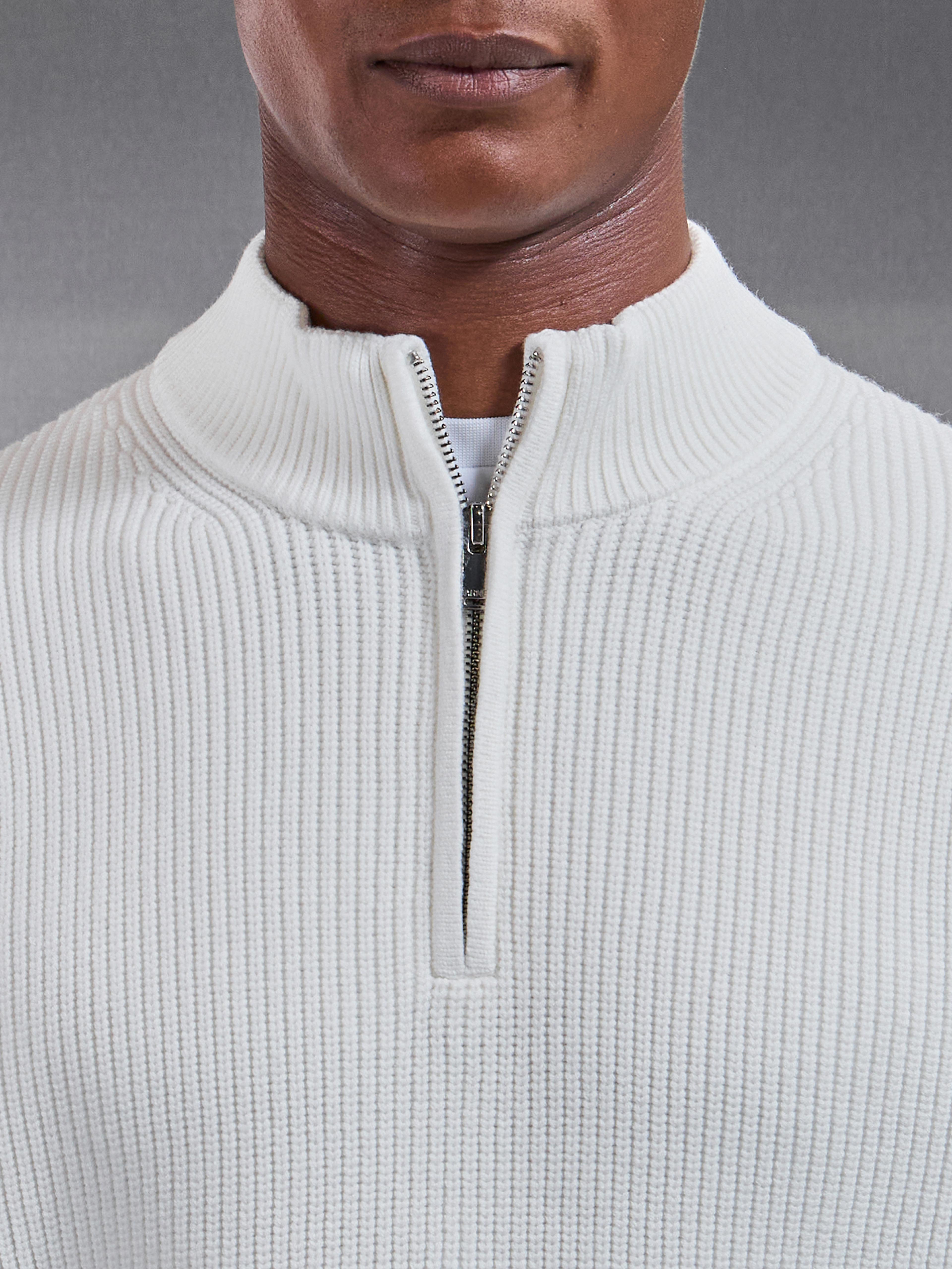 Chunky Ribbed Half Zip in Off White