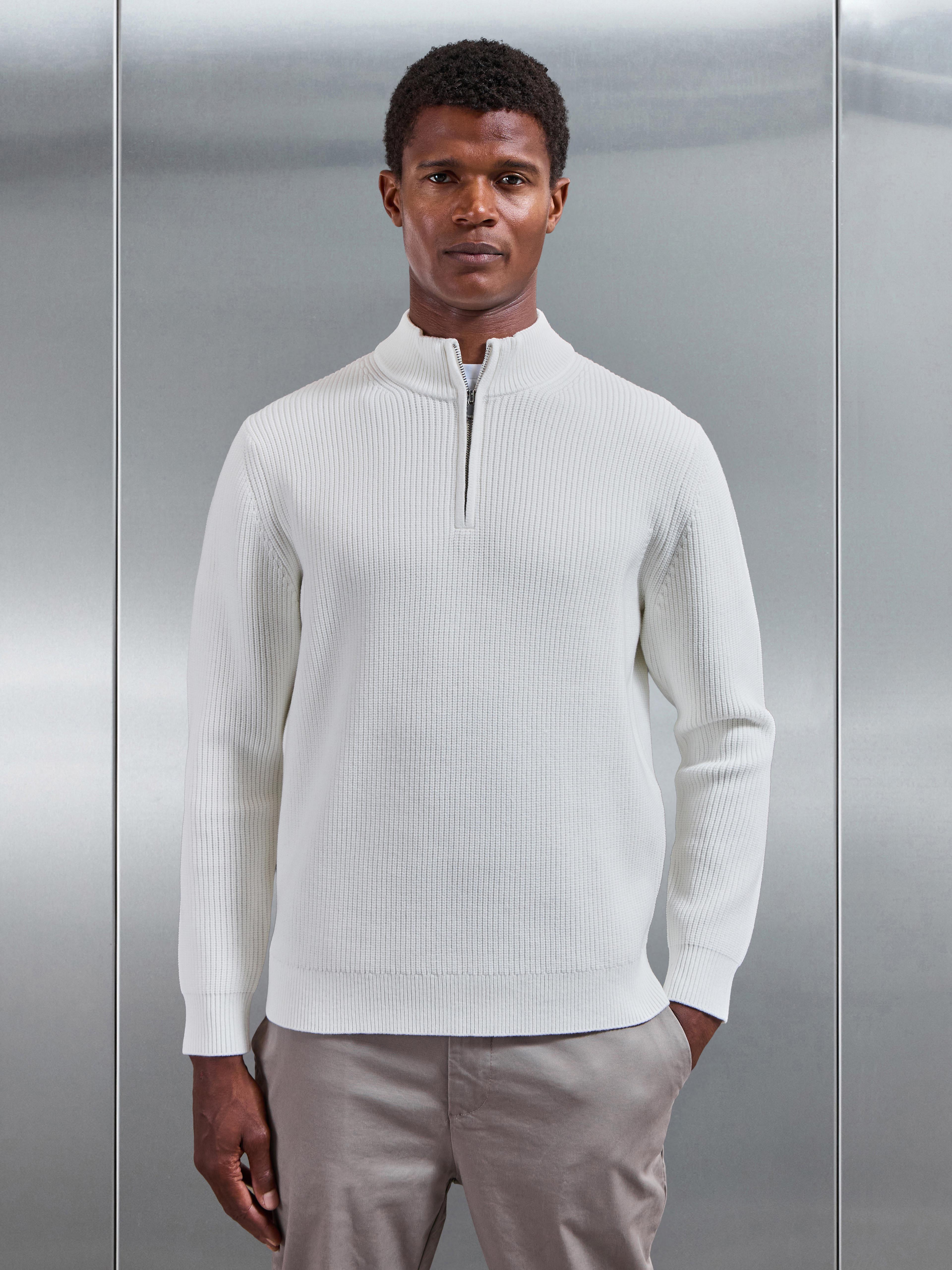 Chunky Ribbed Half Zip in Off White