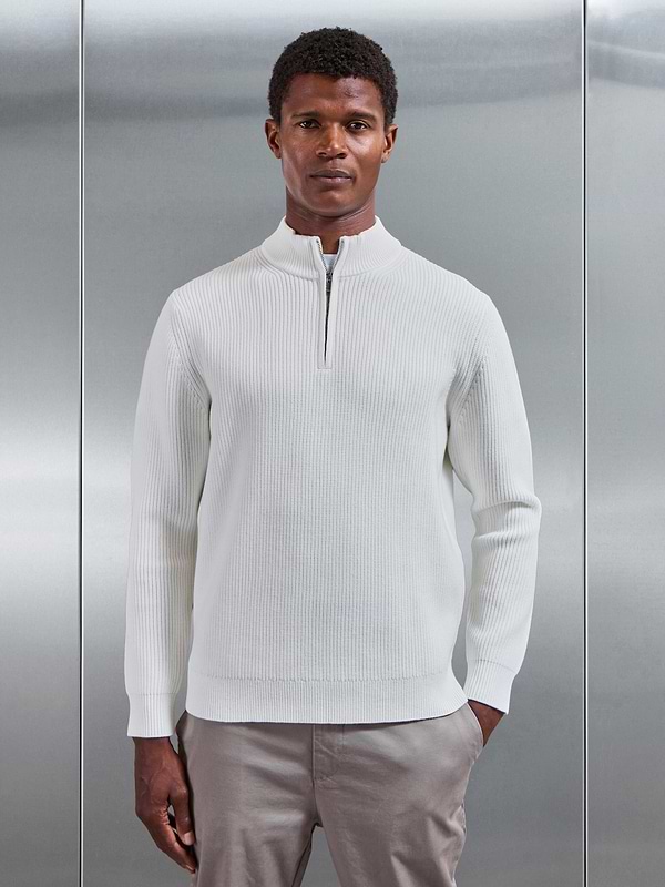 Chunky Ribbed Half Zip in Off White