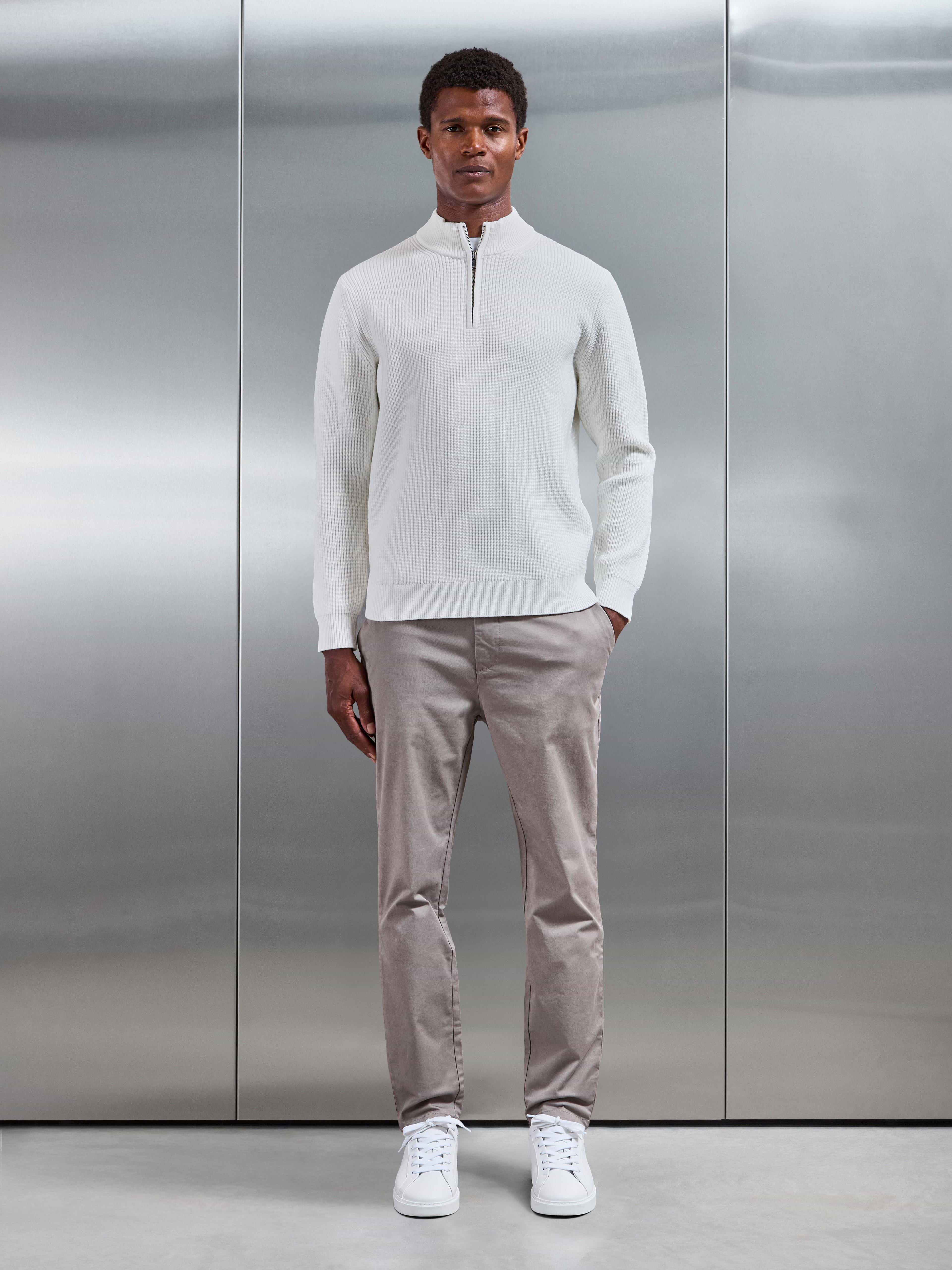 Chunky Ribbed Half Zip in Off White