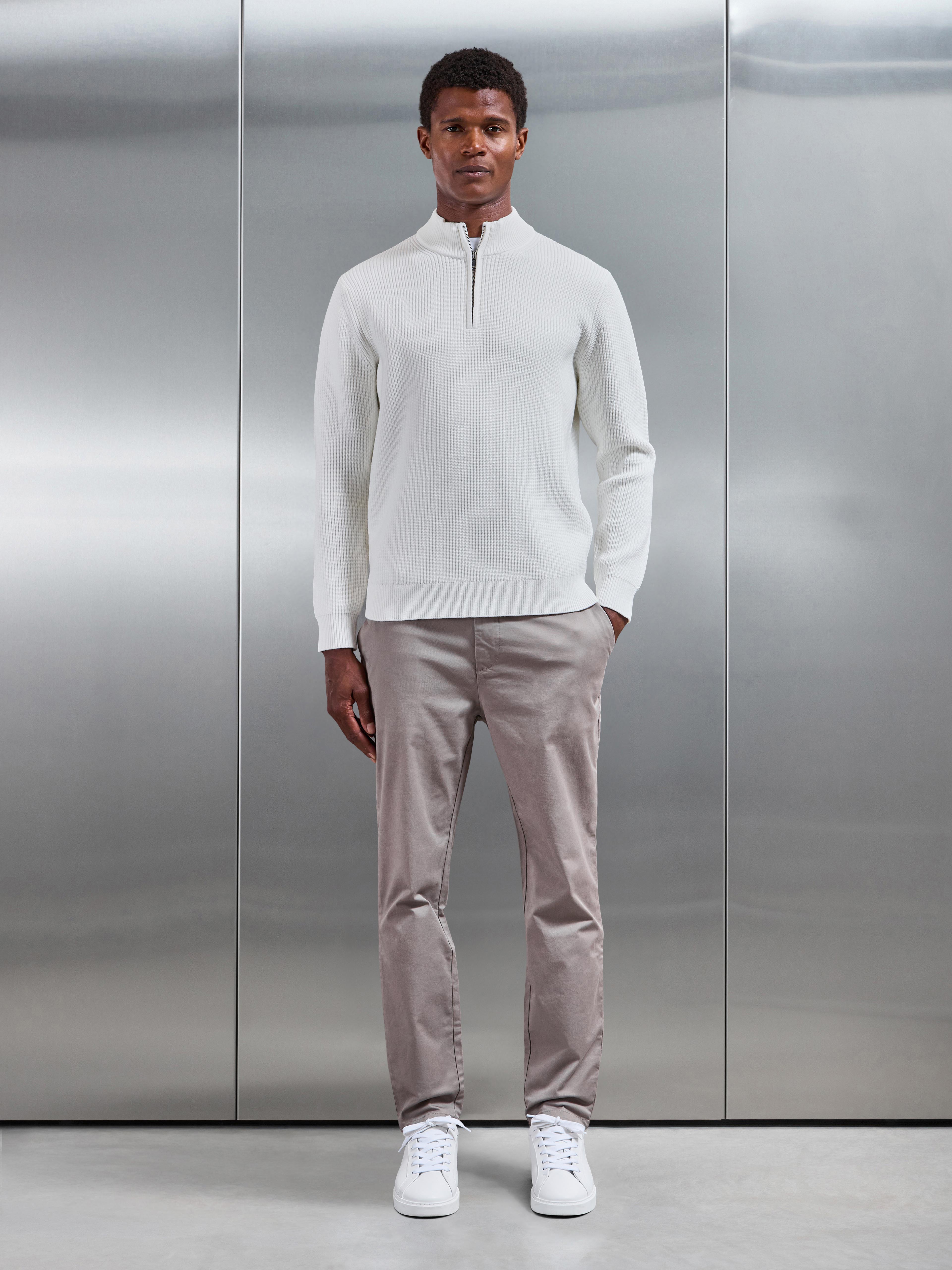 Chunky Ribbed Half Zip in Off White
