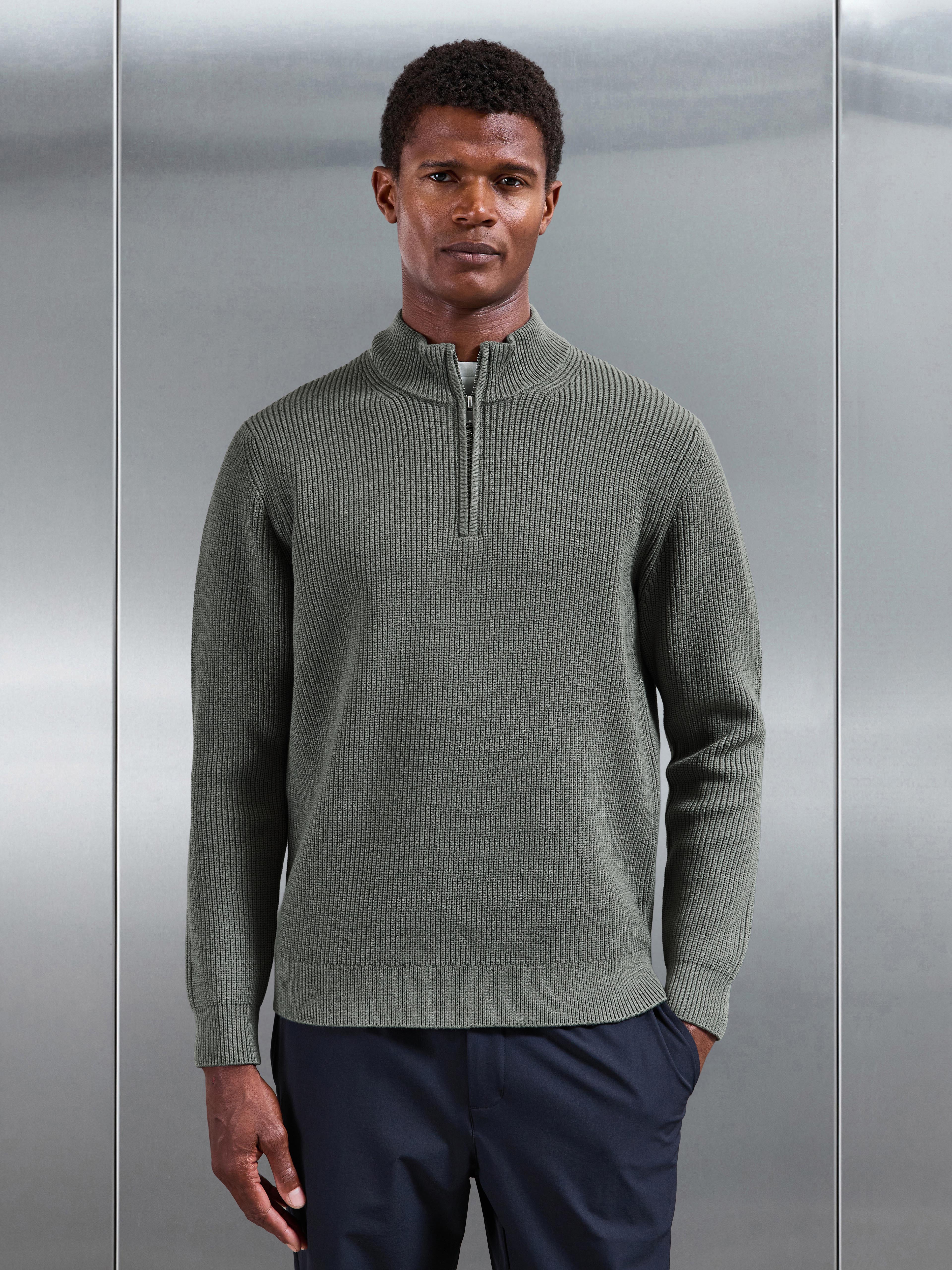 Chunky Ribbed Half Zip in Sage