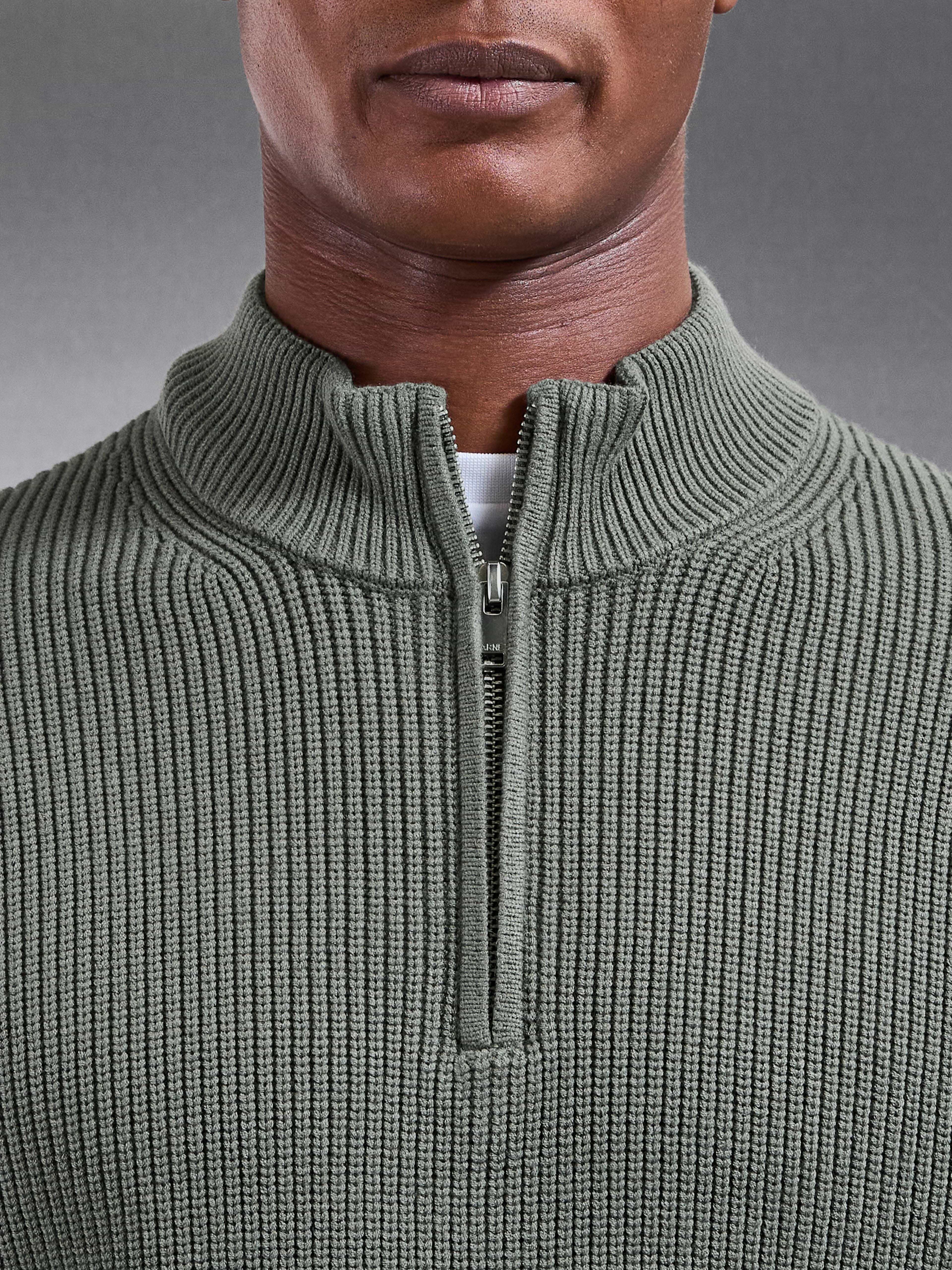 Chunky Ribbed Half Zip in Sage