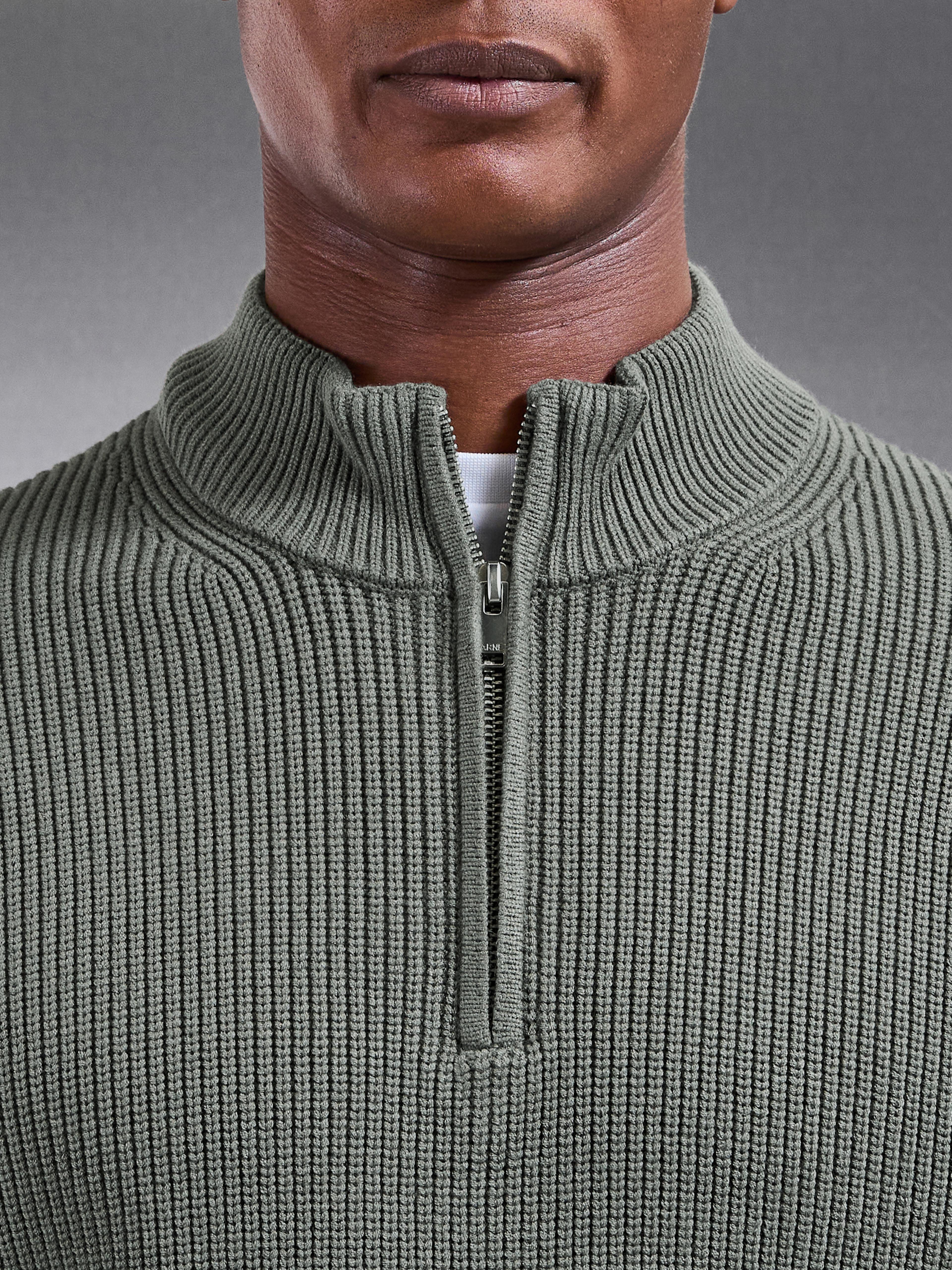 Chunky Ribbed Half Zip in Sage