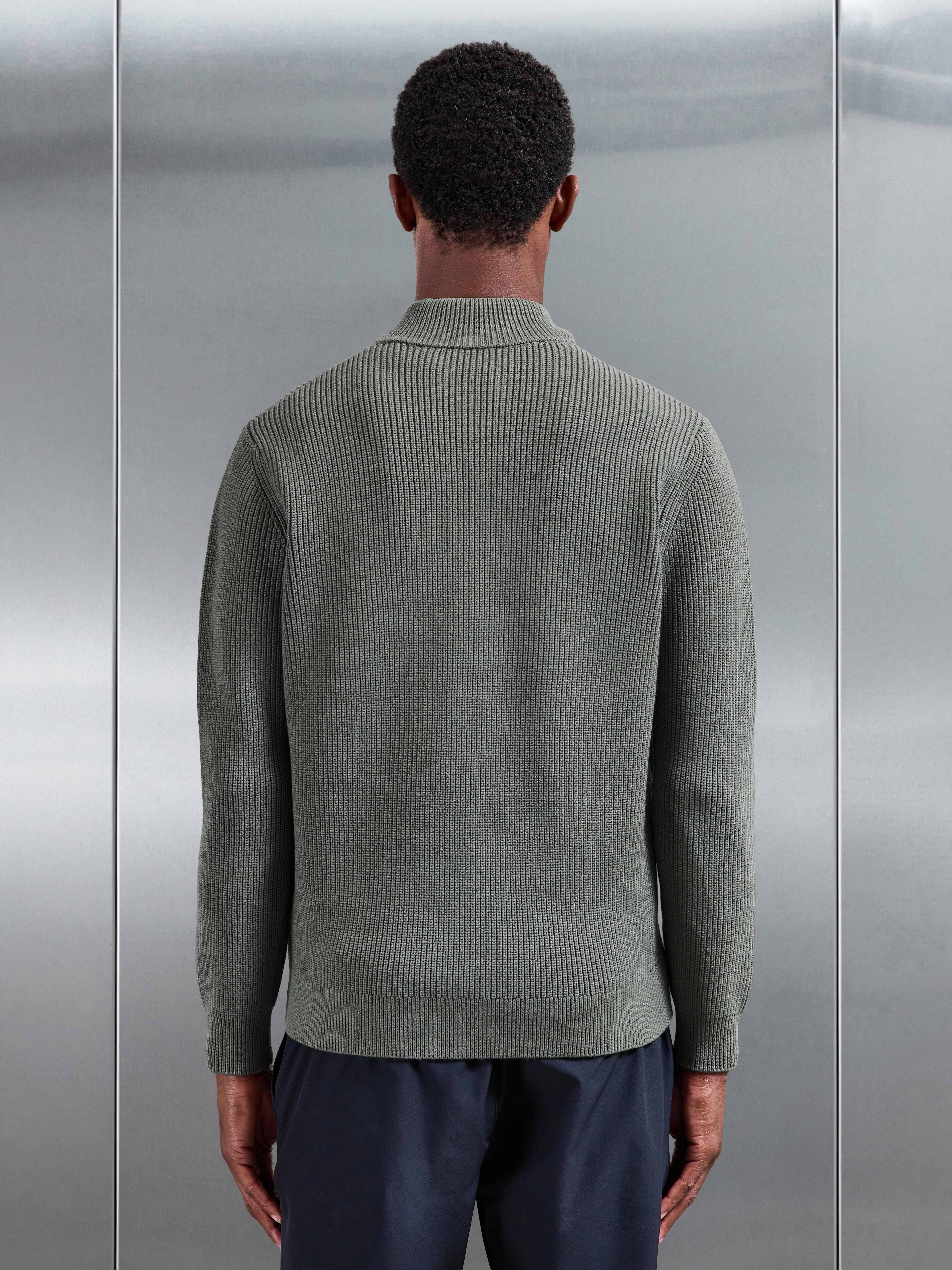 Chunky Ribbed Half Zip in Sage
