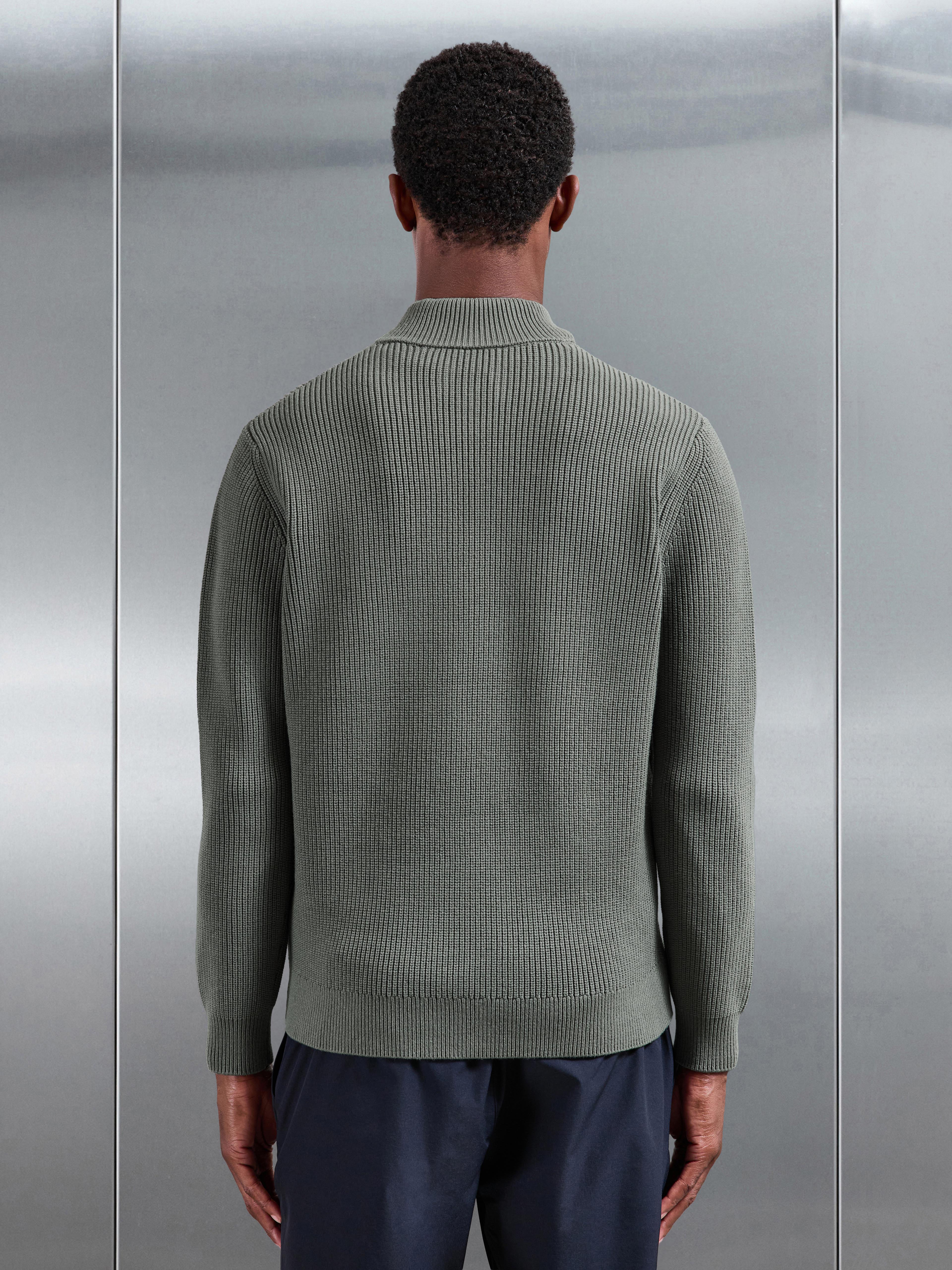 Chunky Ribbed Half Zip in Sage