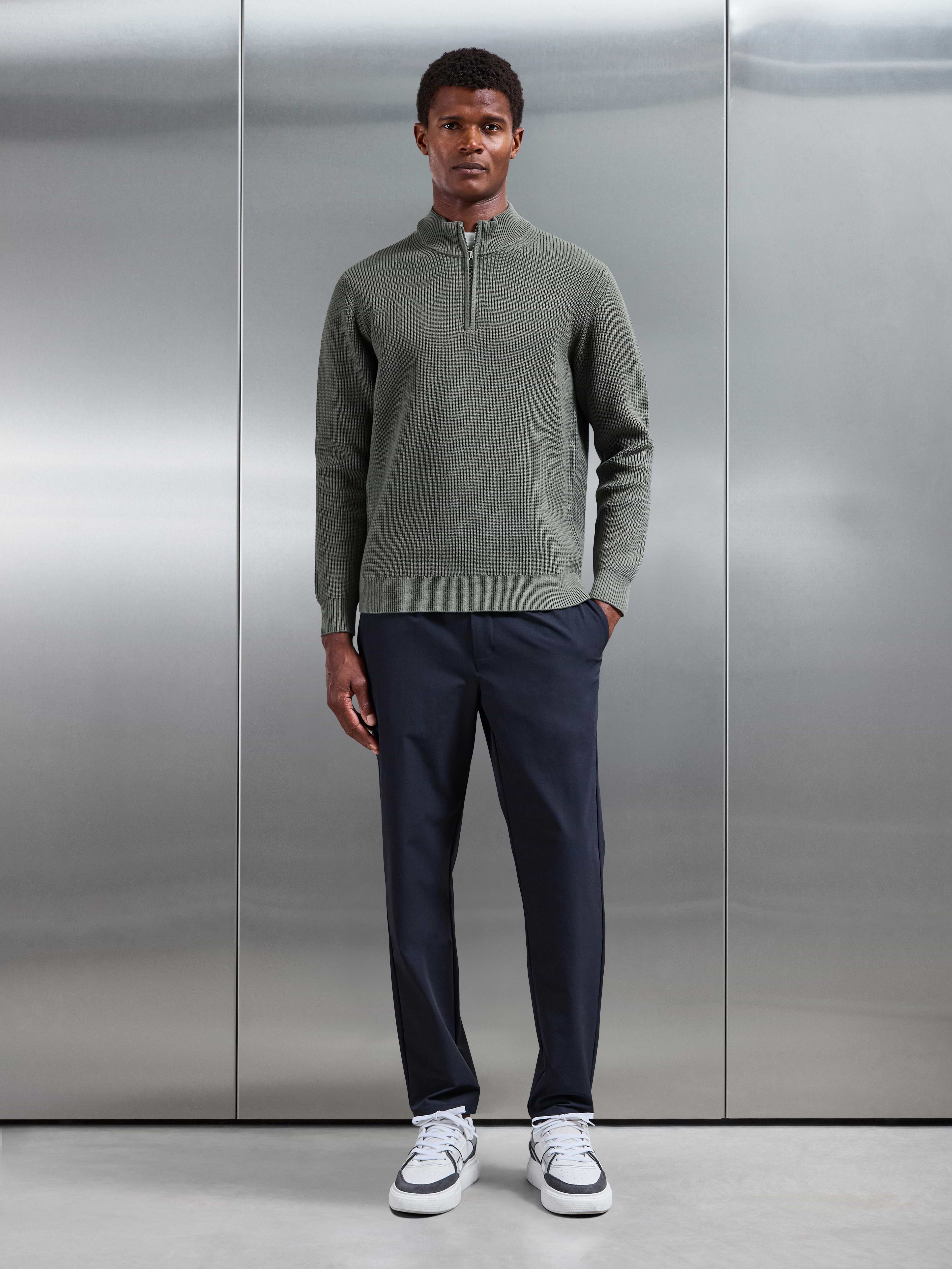 Chunky Ribbed Half Zip in Sage