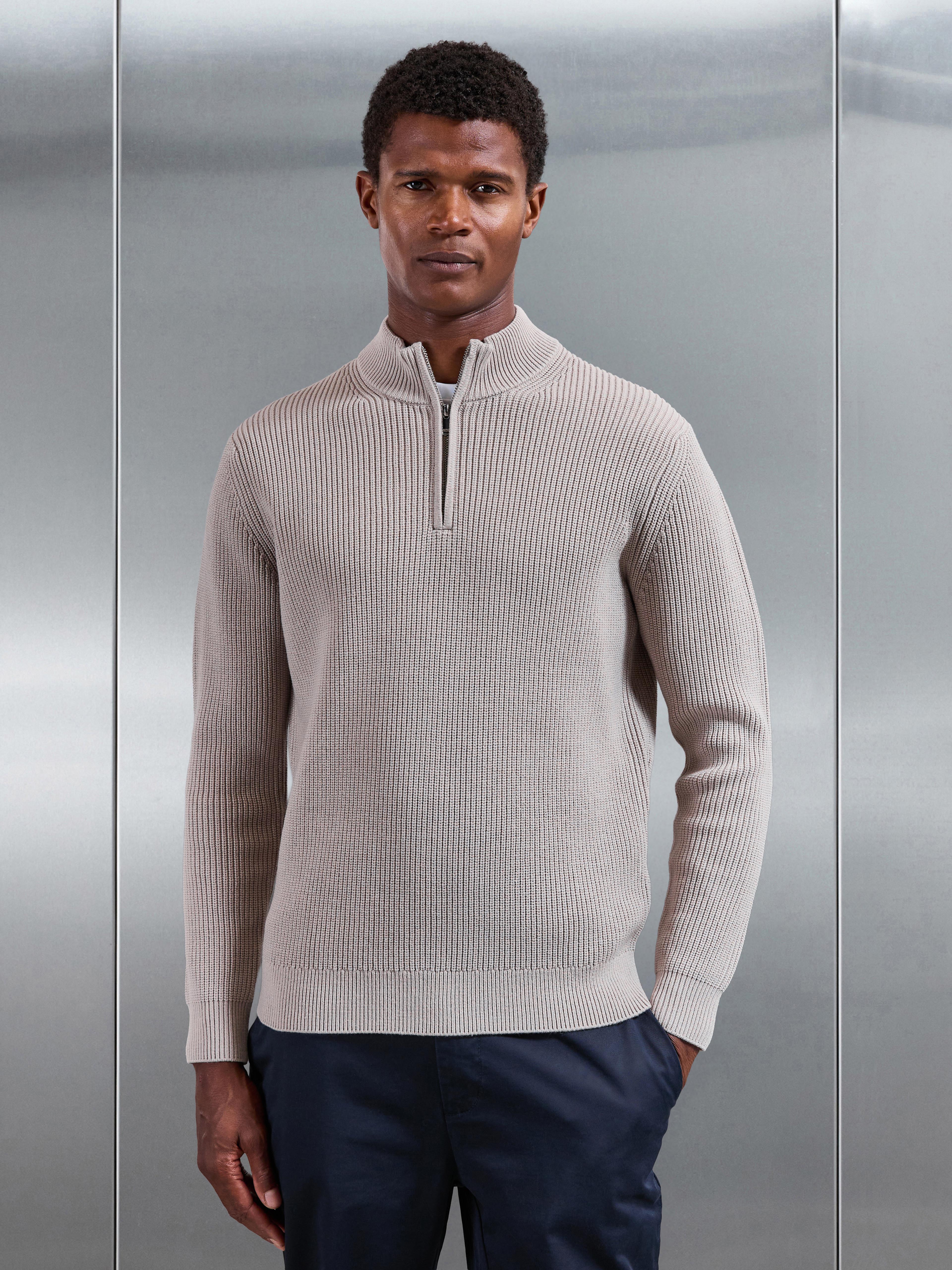 Chunky Ribbed Half Zip in Stone