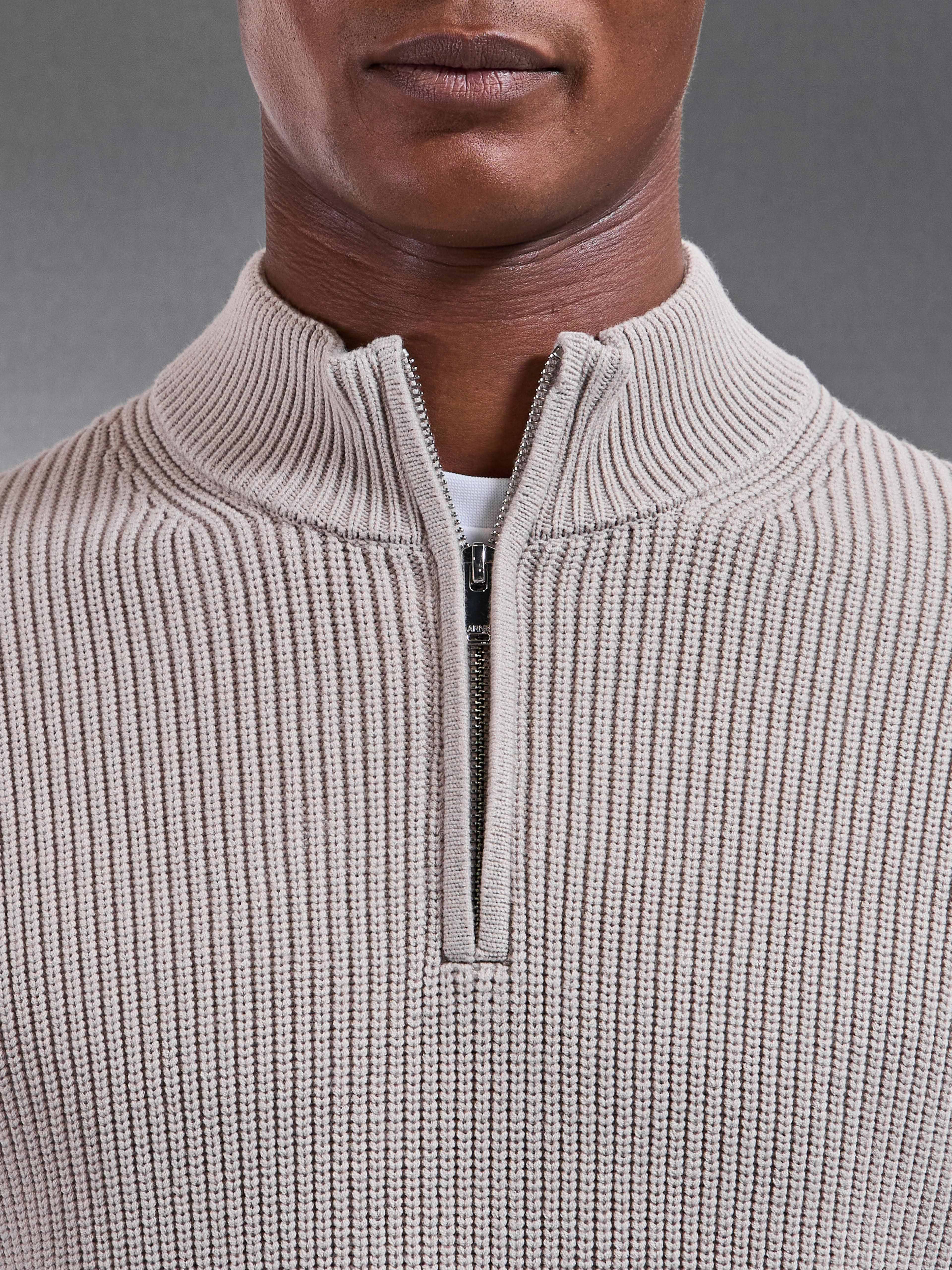 Chunky Ribbed Half Zip in Stone