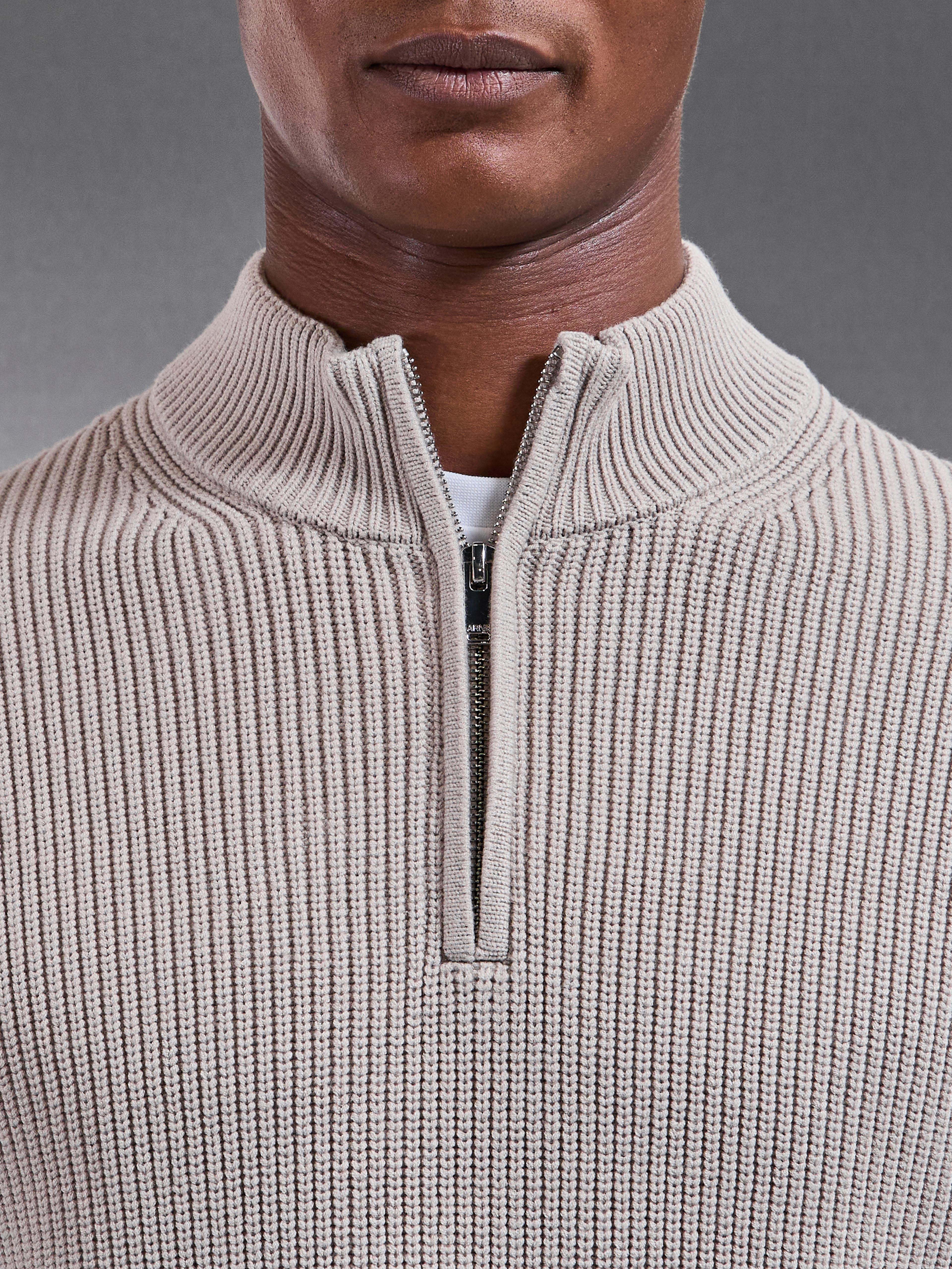Chunky Ribbed Half Zip in Stone
