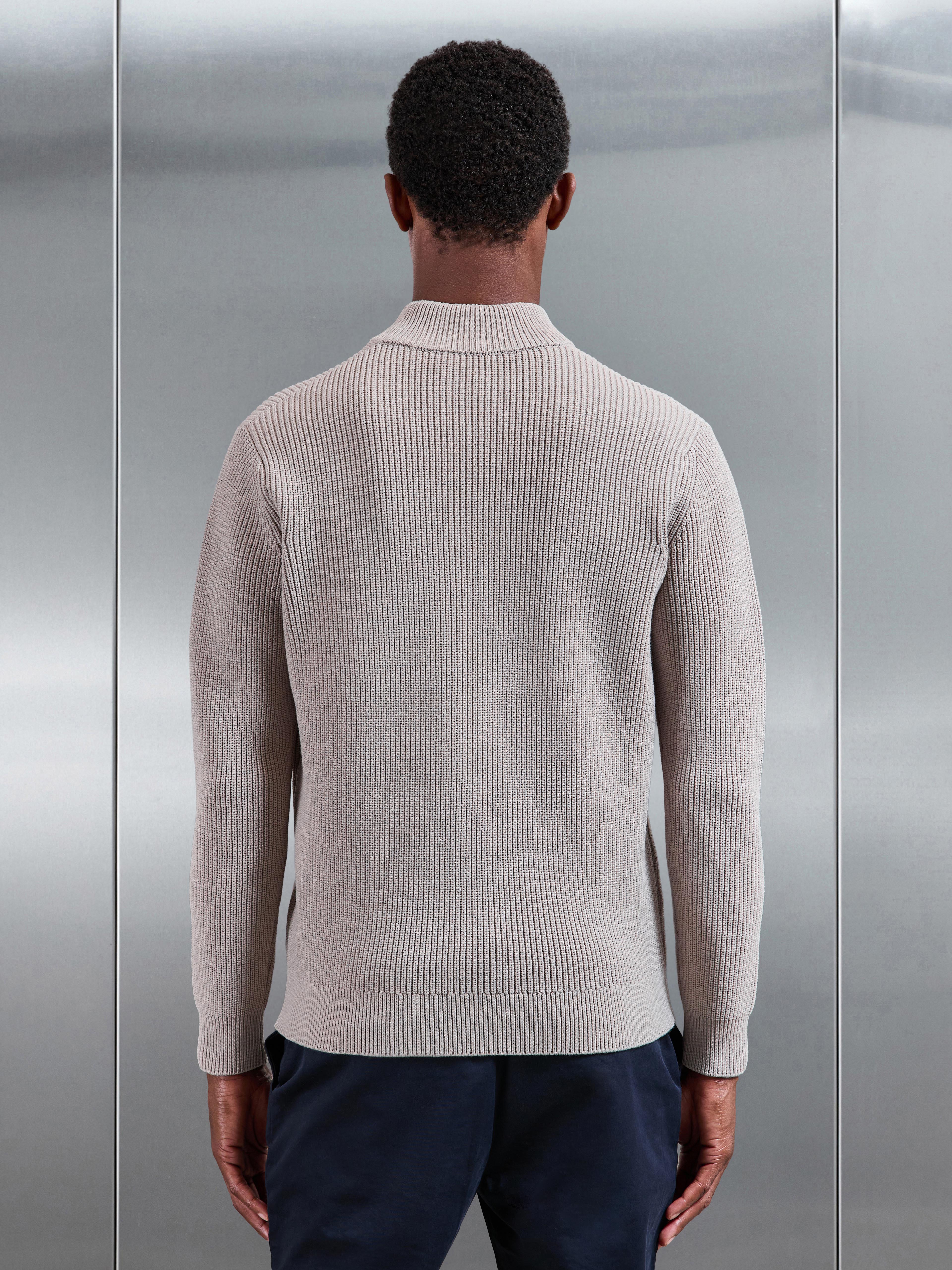 Chunky Ribbed Half Zip in Stone