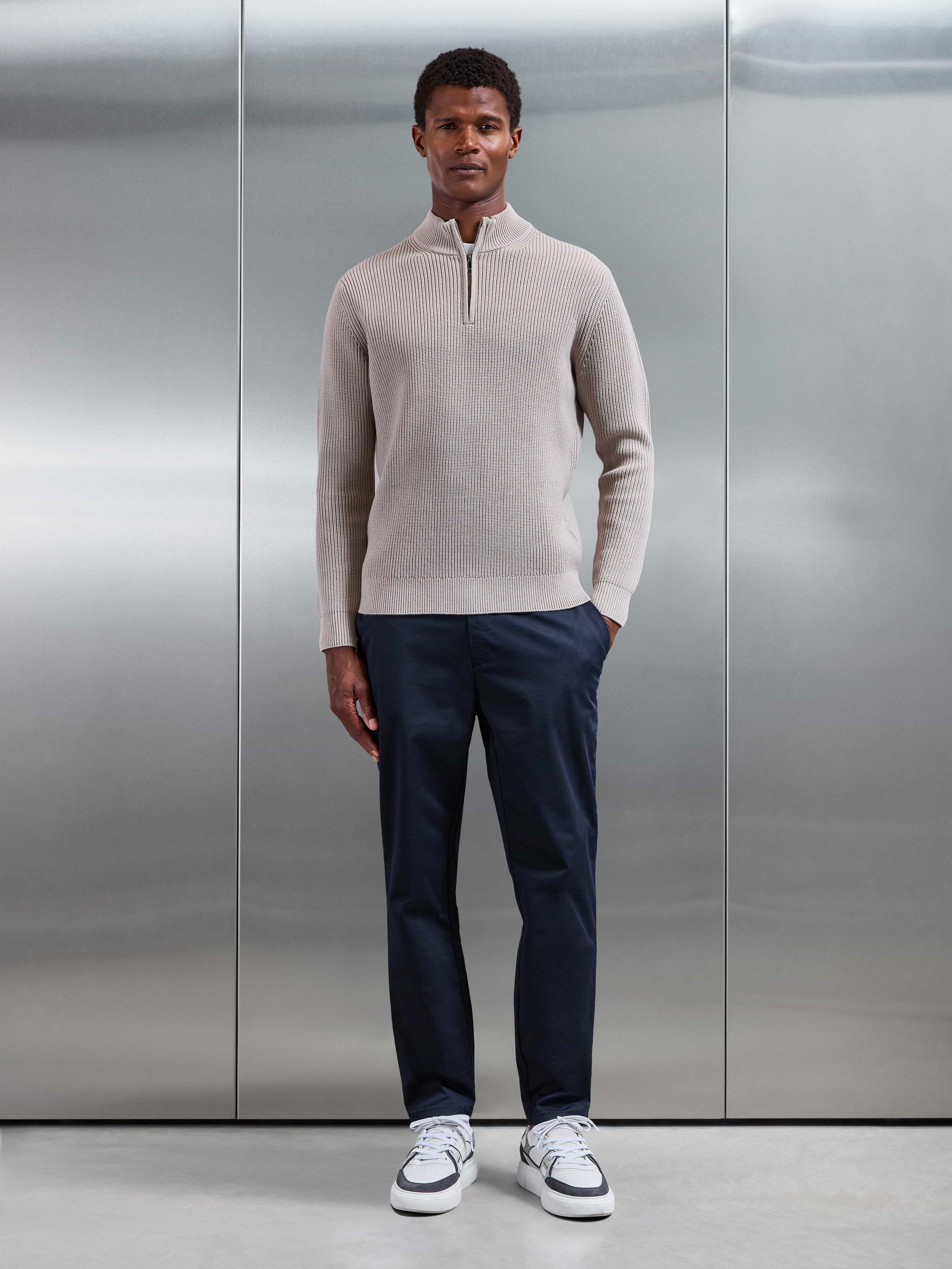 Chunky Ribbed Half Zip in Stone