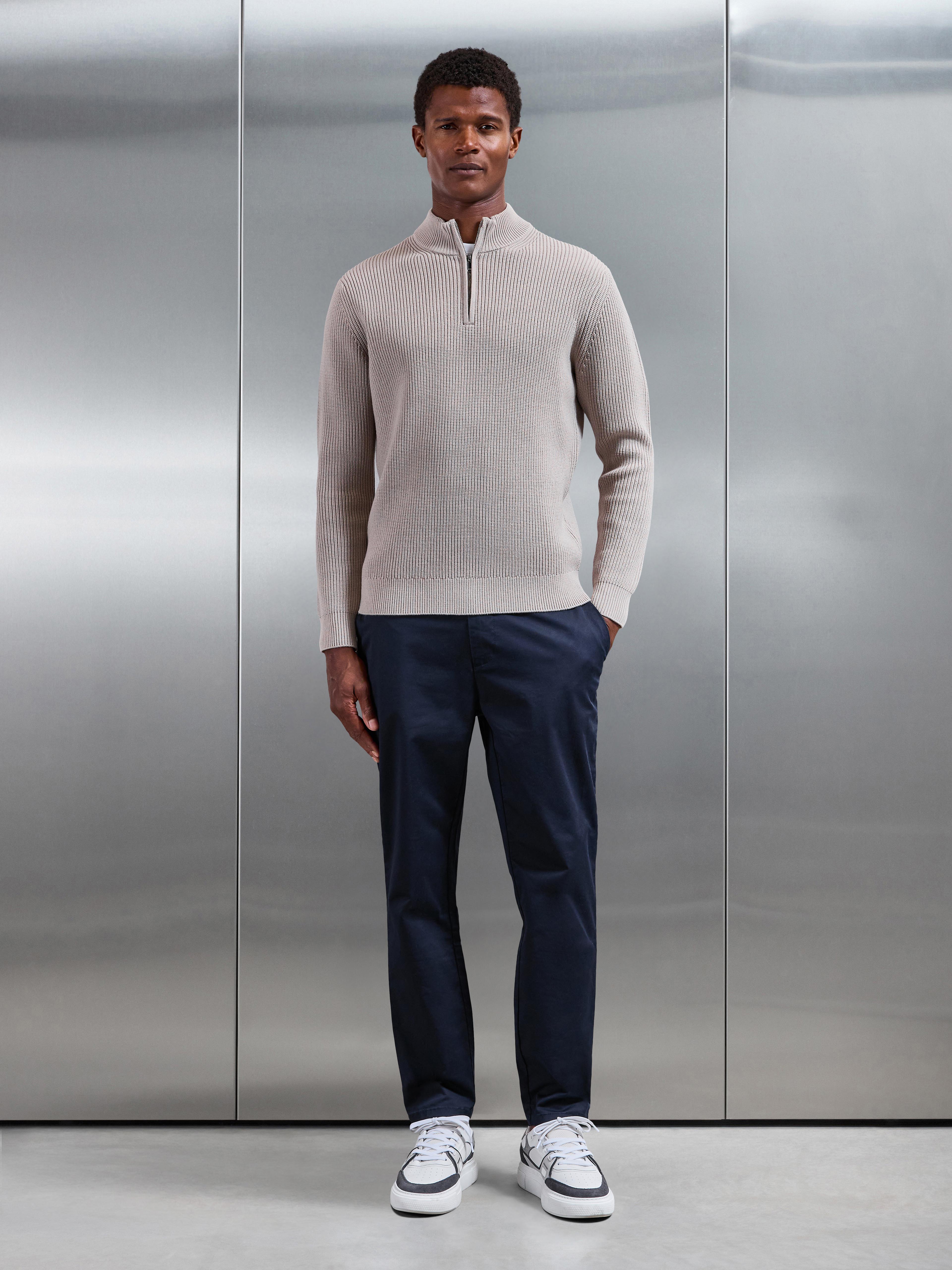 Chunky Ribbed Half Zip in Stone