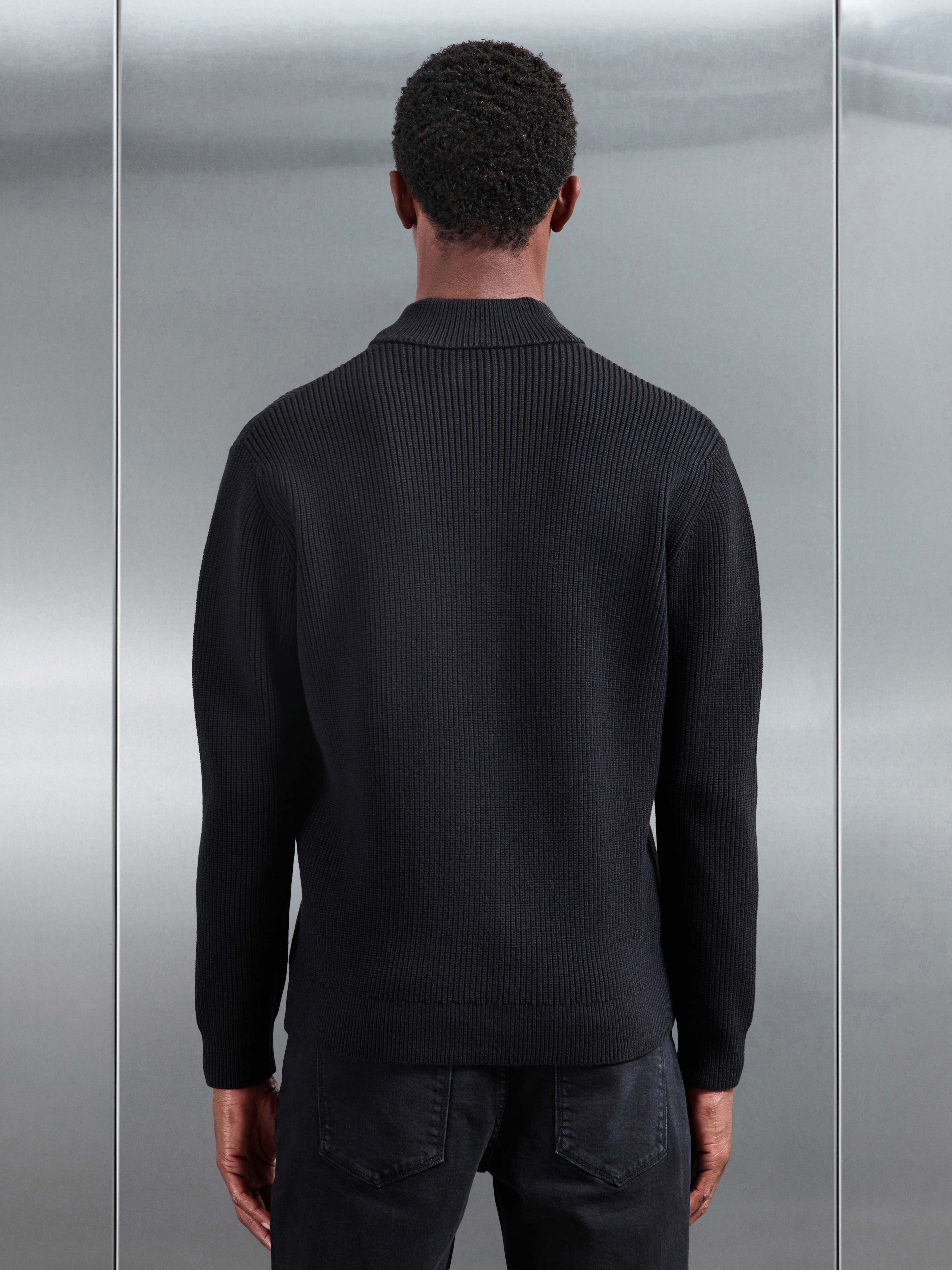 Chunky Ribbed Zip Jacket in Black