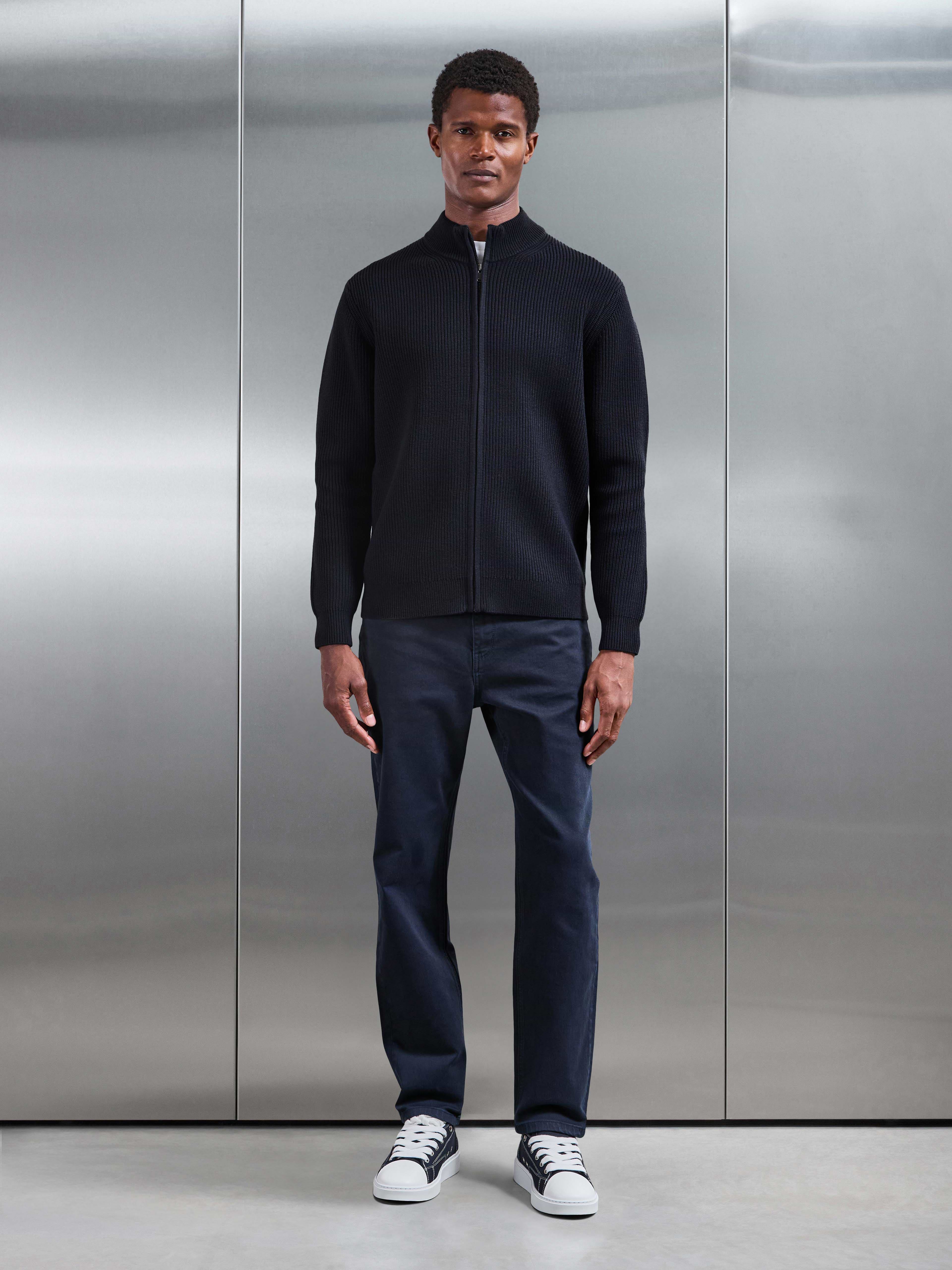 Chunky Ribbed Zip Jacket in Navy
