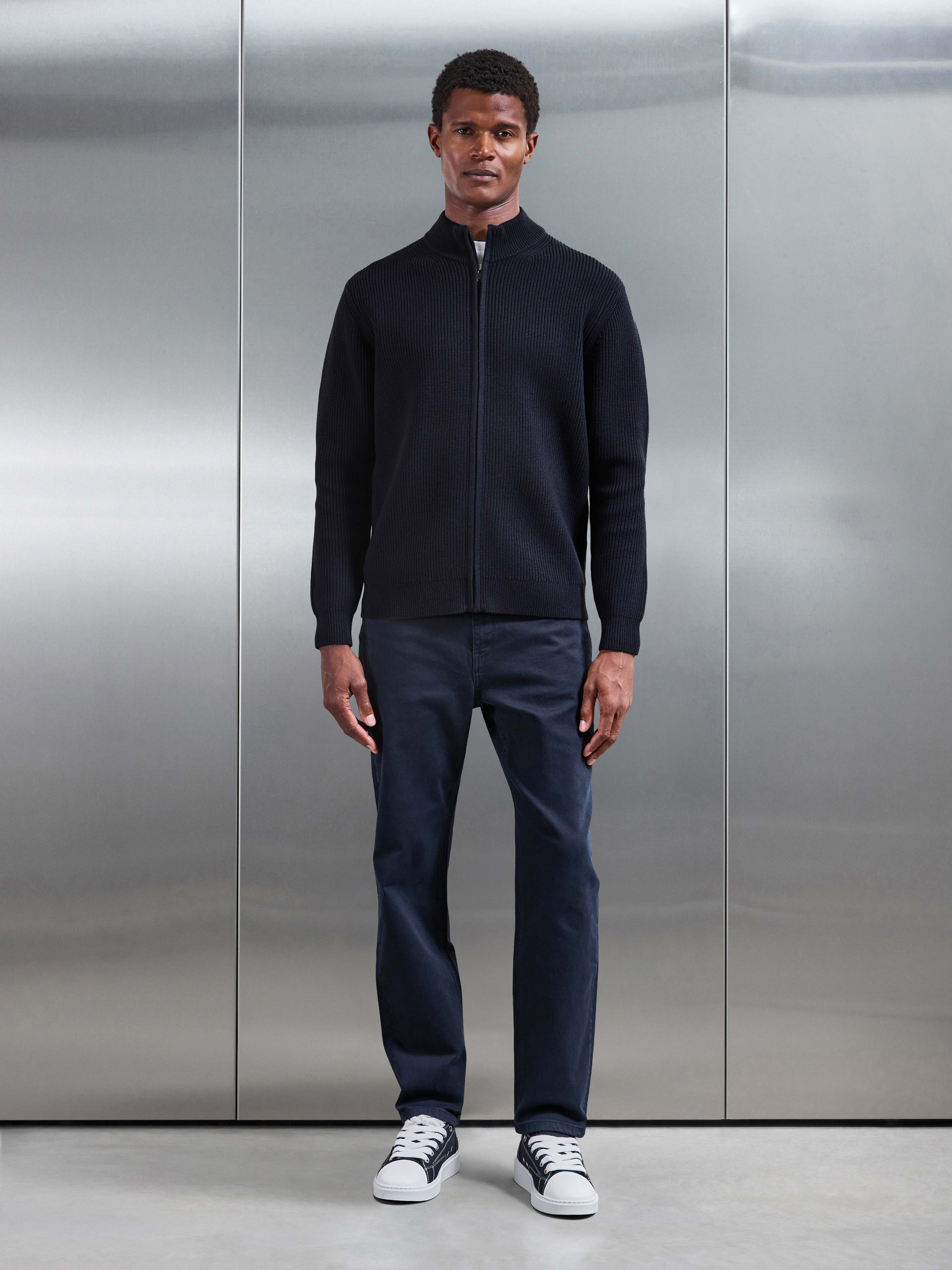 Chunky Ribbed Zip Jacket in Navy