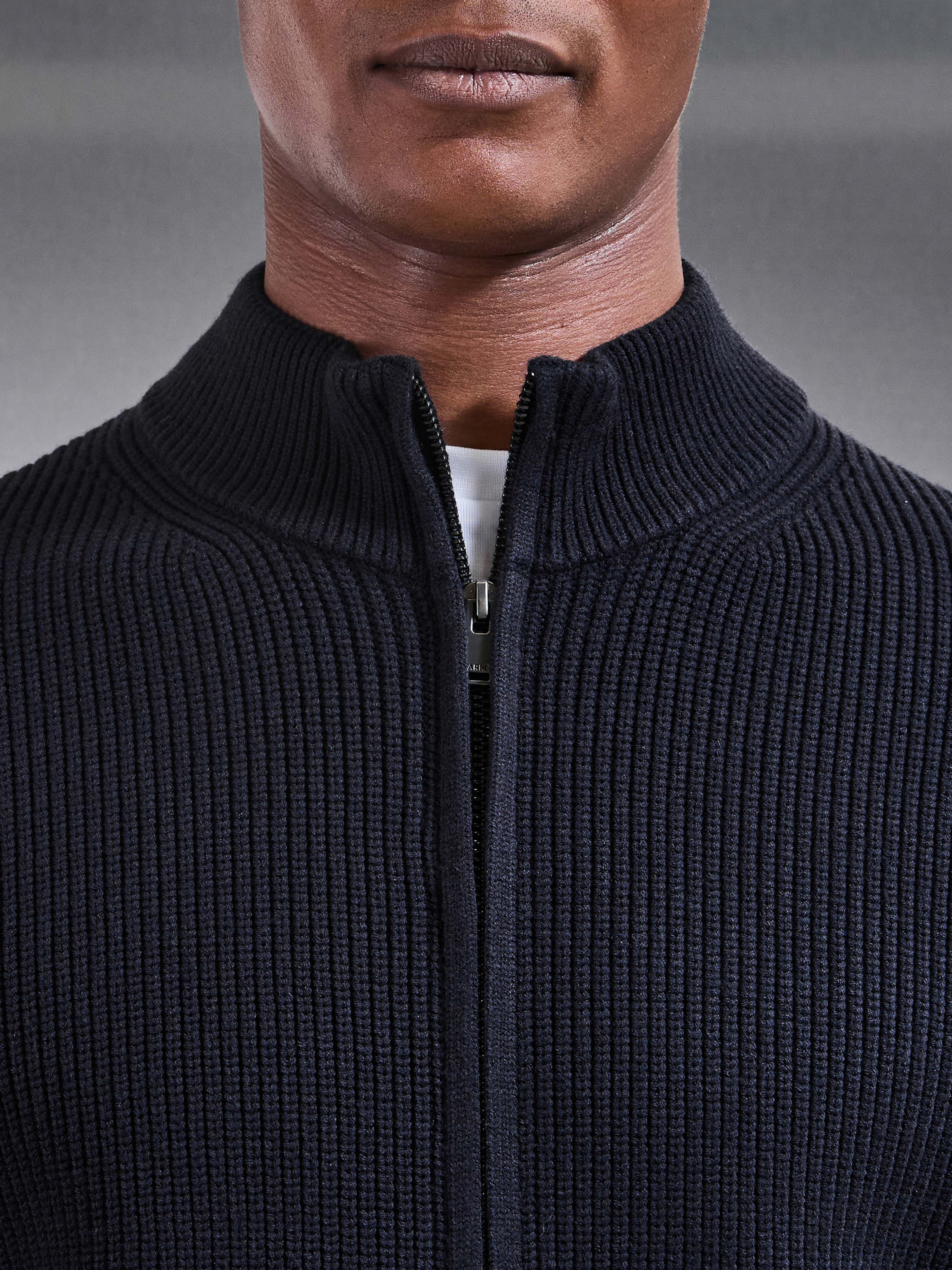 Chunky Ribbed Zip Jacket in Navy