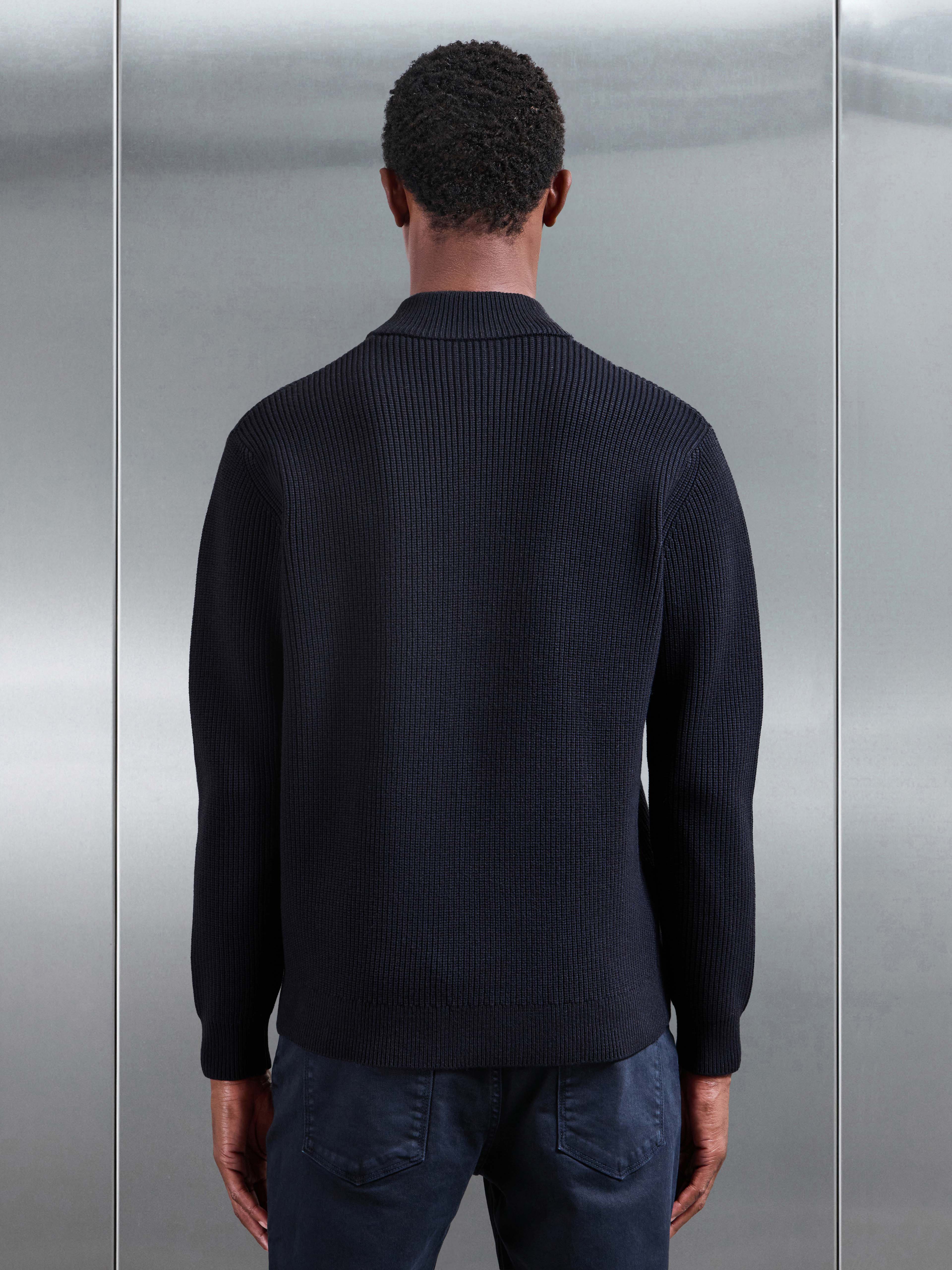Chunky Ribbed Zip Jacket in Navy