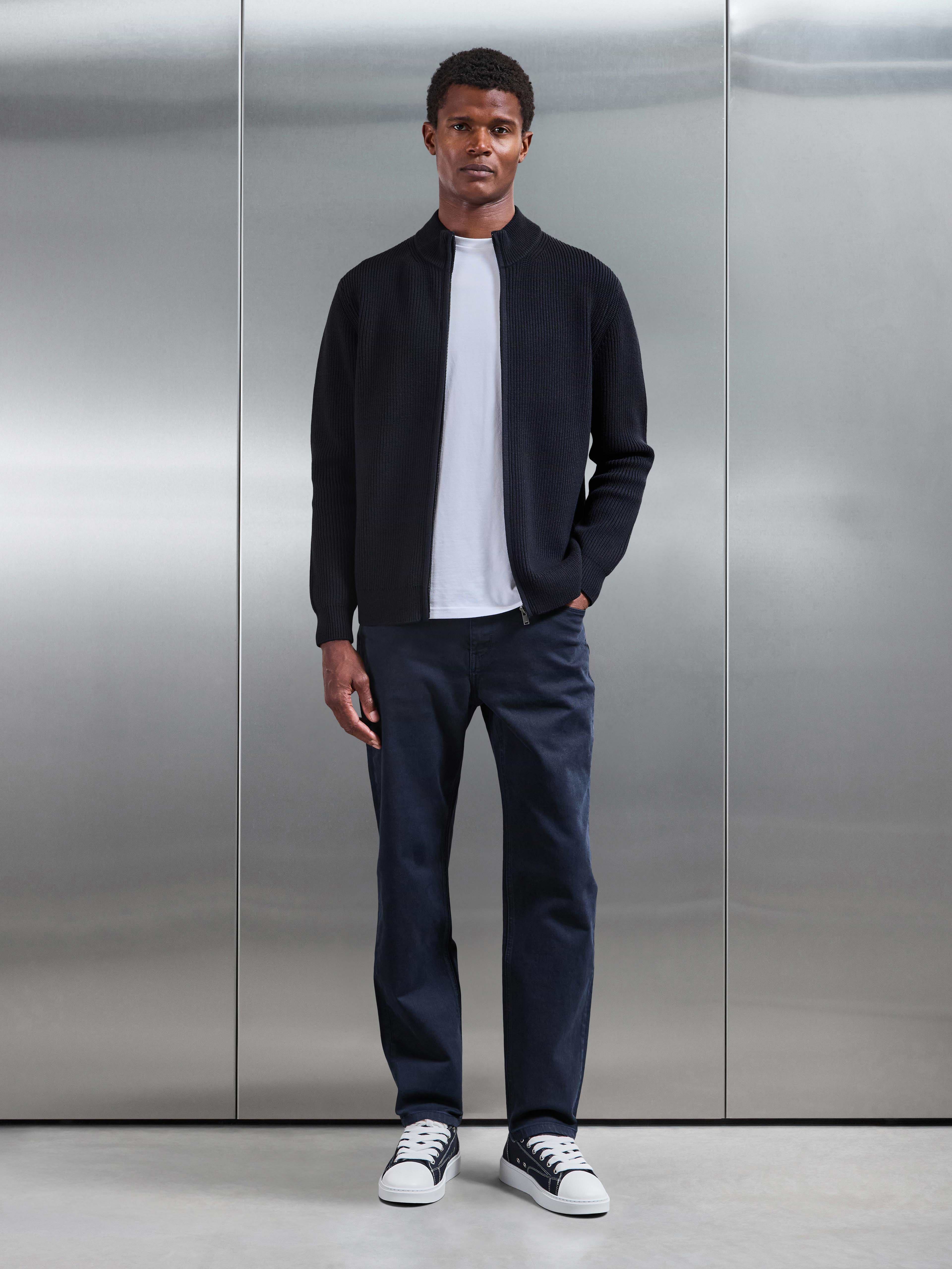 Chunky Ribbed Zip Jacket in Navy