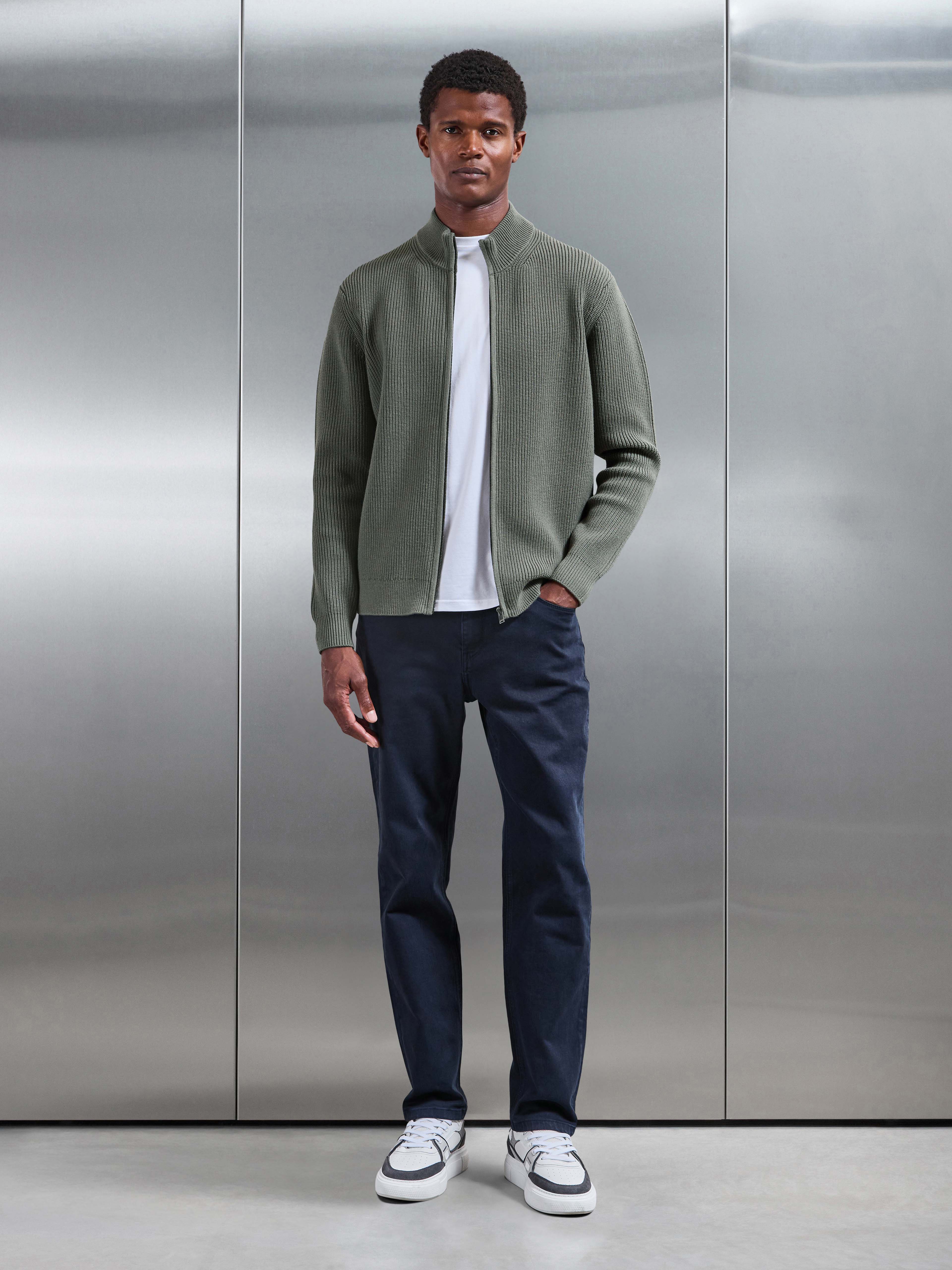 Chunky Ribbed Zip Jacket in Sage