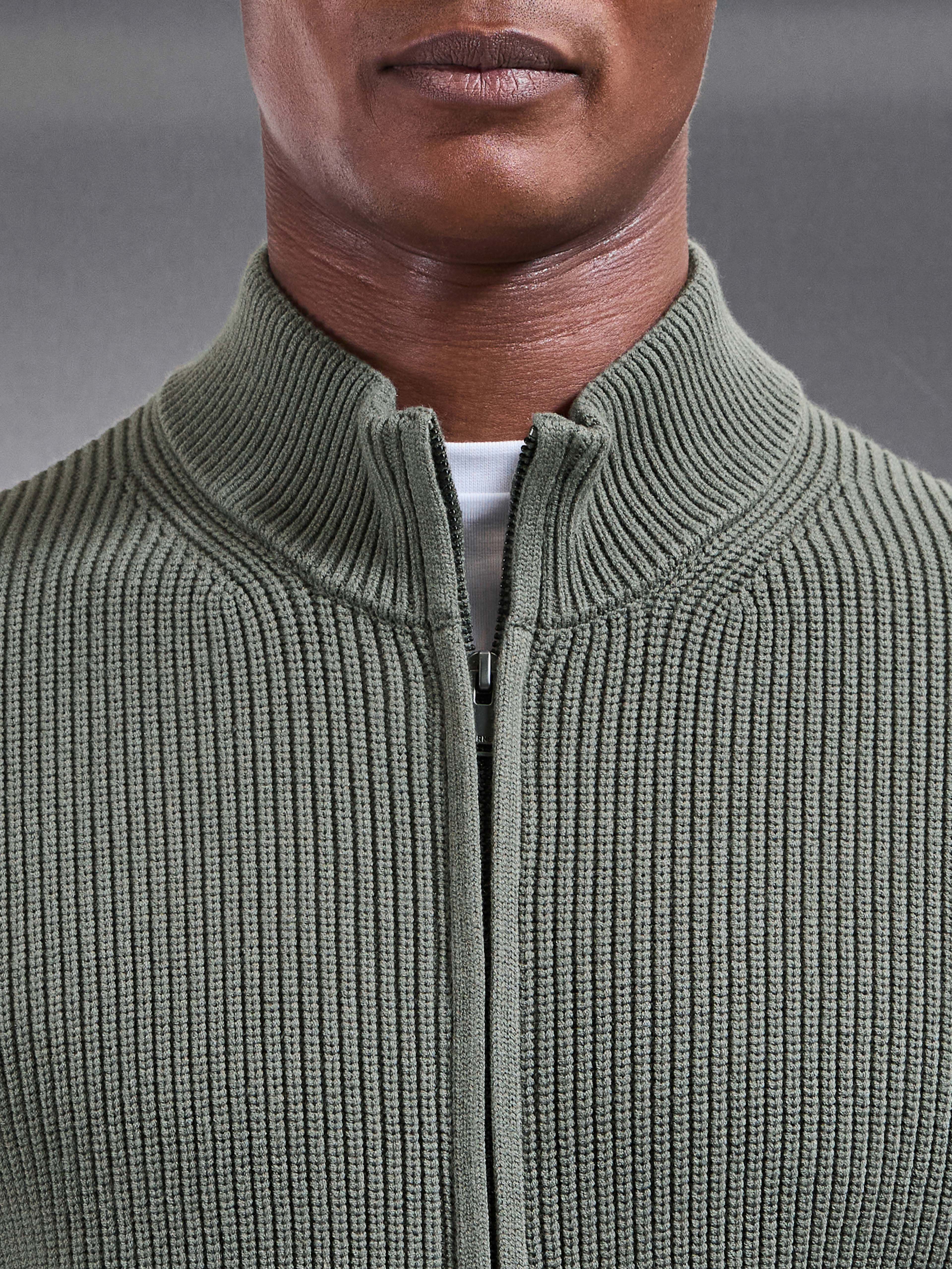 Chunky Ribbed Zip Jacket in Sage