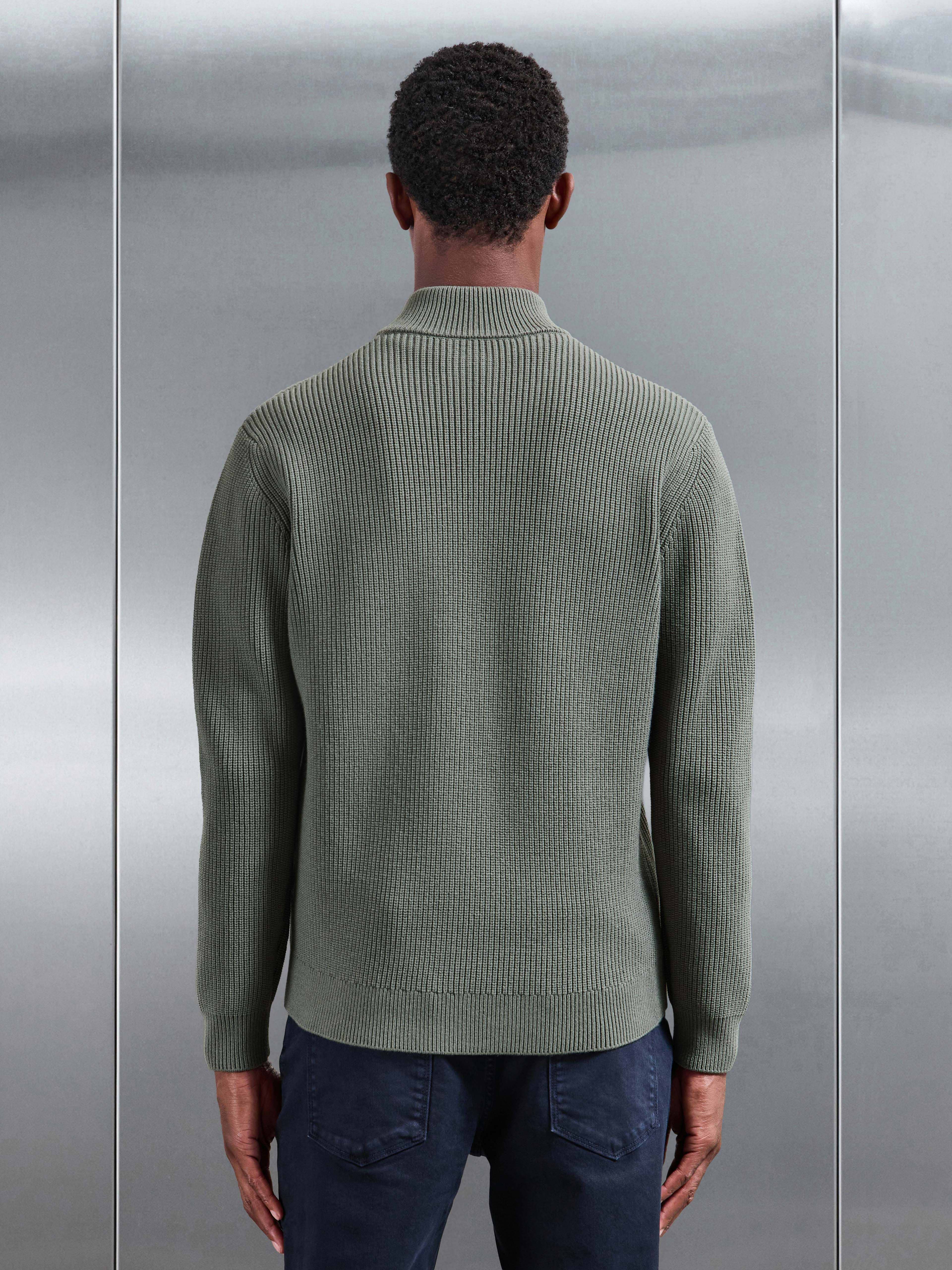 Chunky Ribbed Zip Jacket in Sage