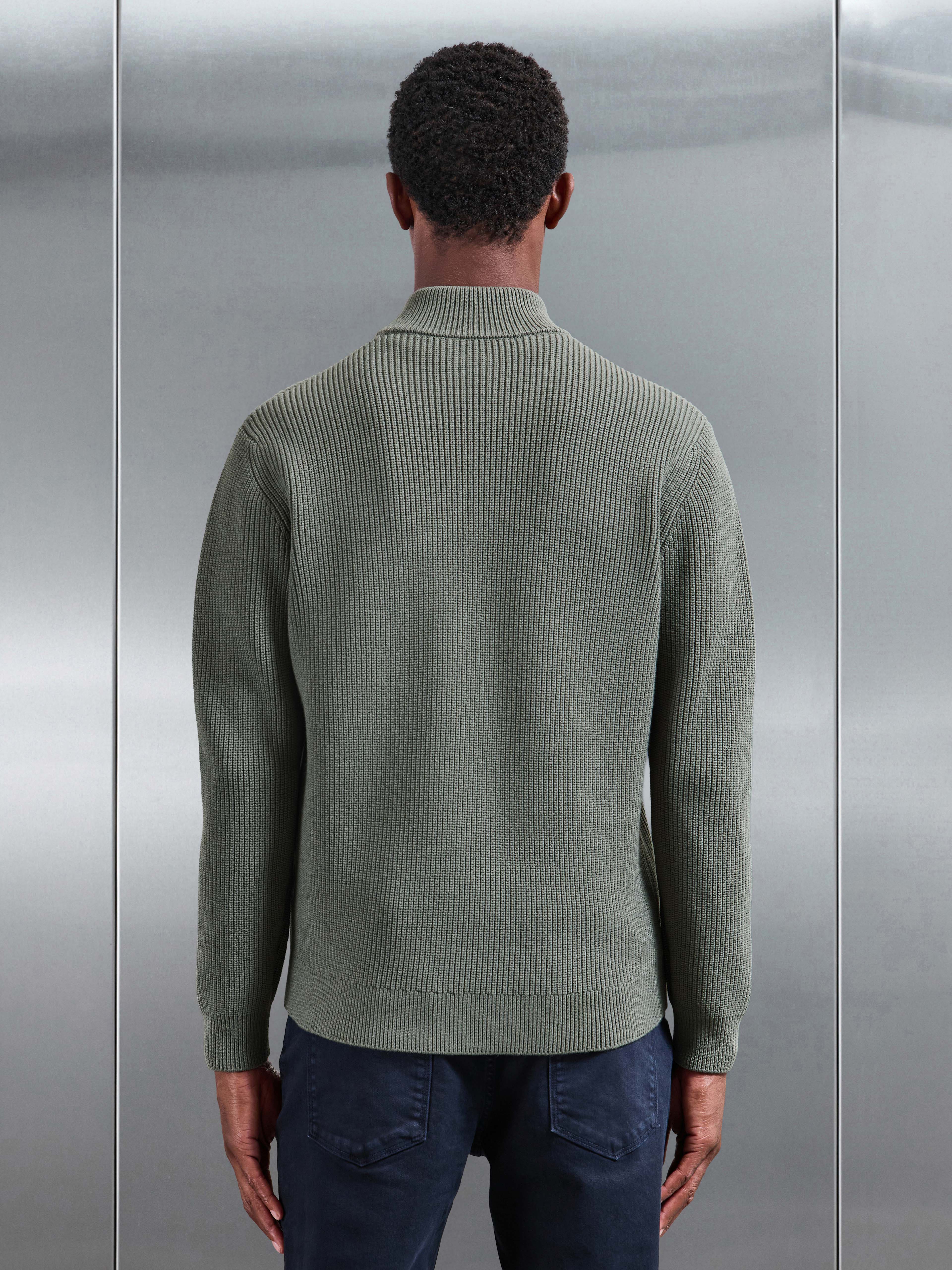 Chunky Ribbed Zip Jacket in Sage