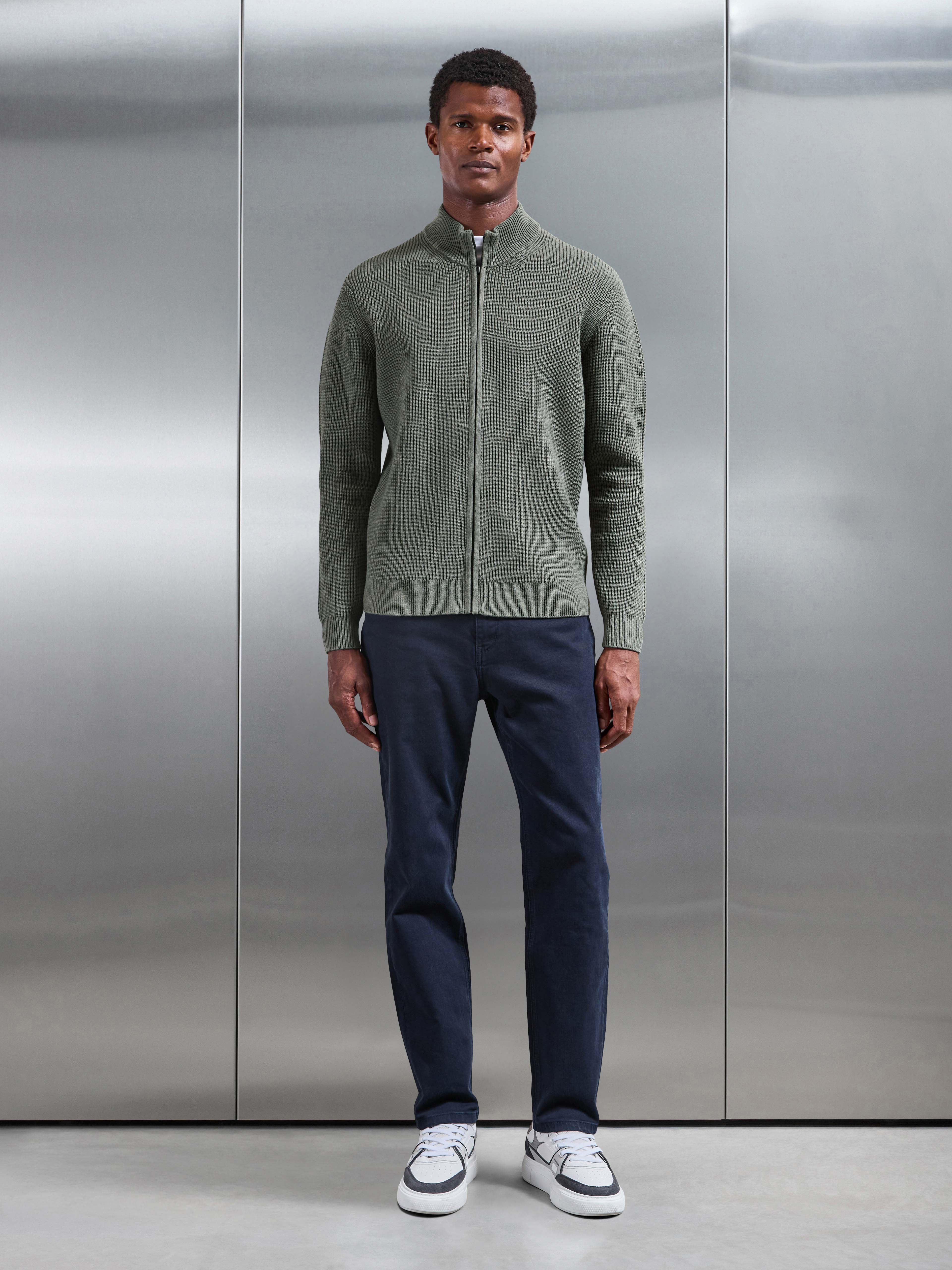Chunky Ribbed Zip Jacket in Sage