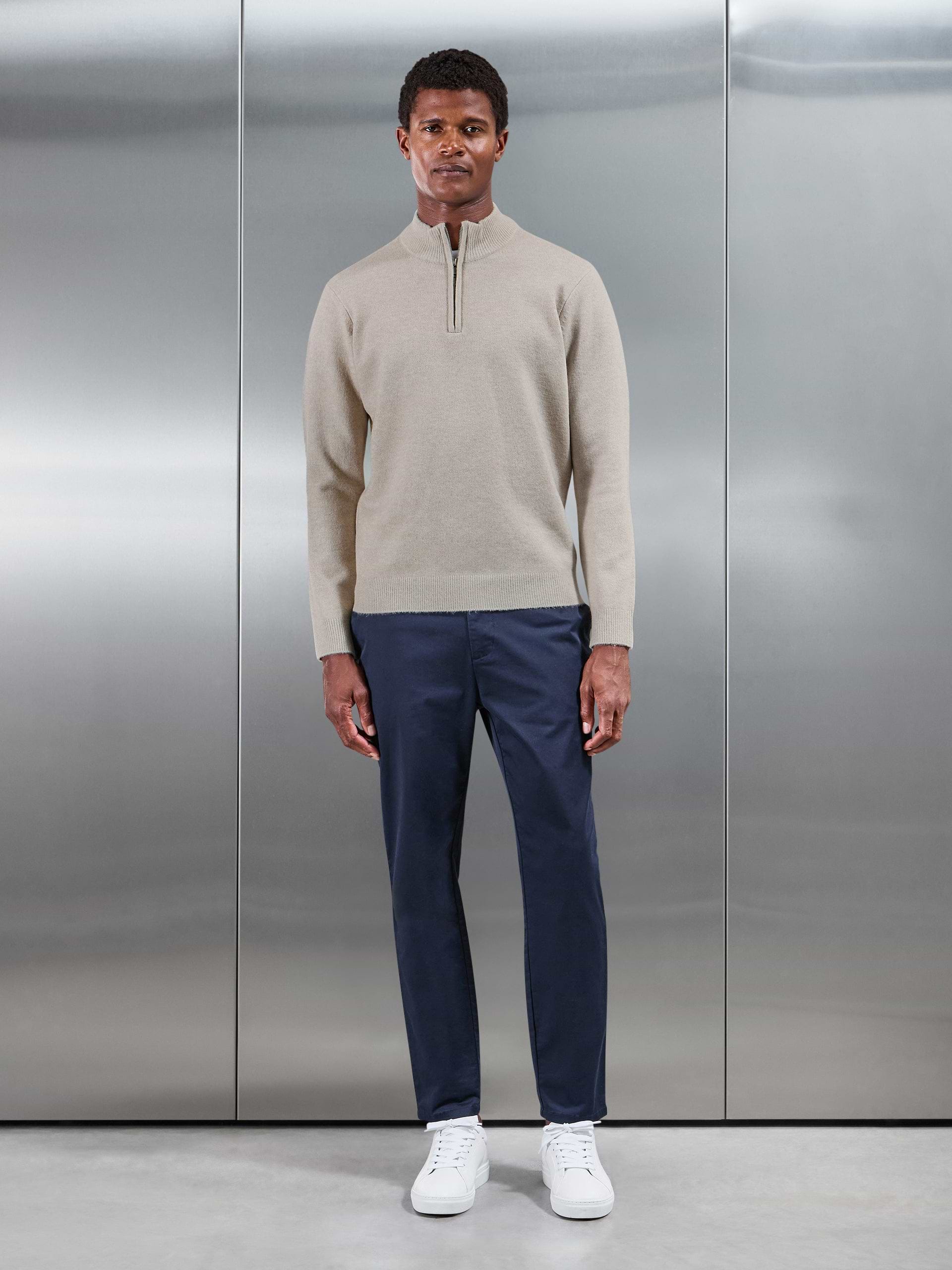 Chunky Wool Half Zip in Stone