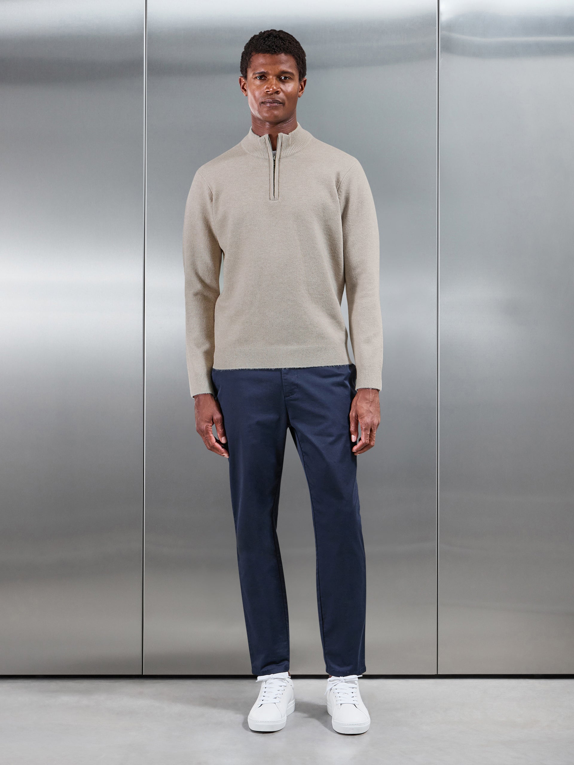 Chunky Wool Half Zip in Stone