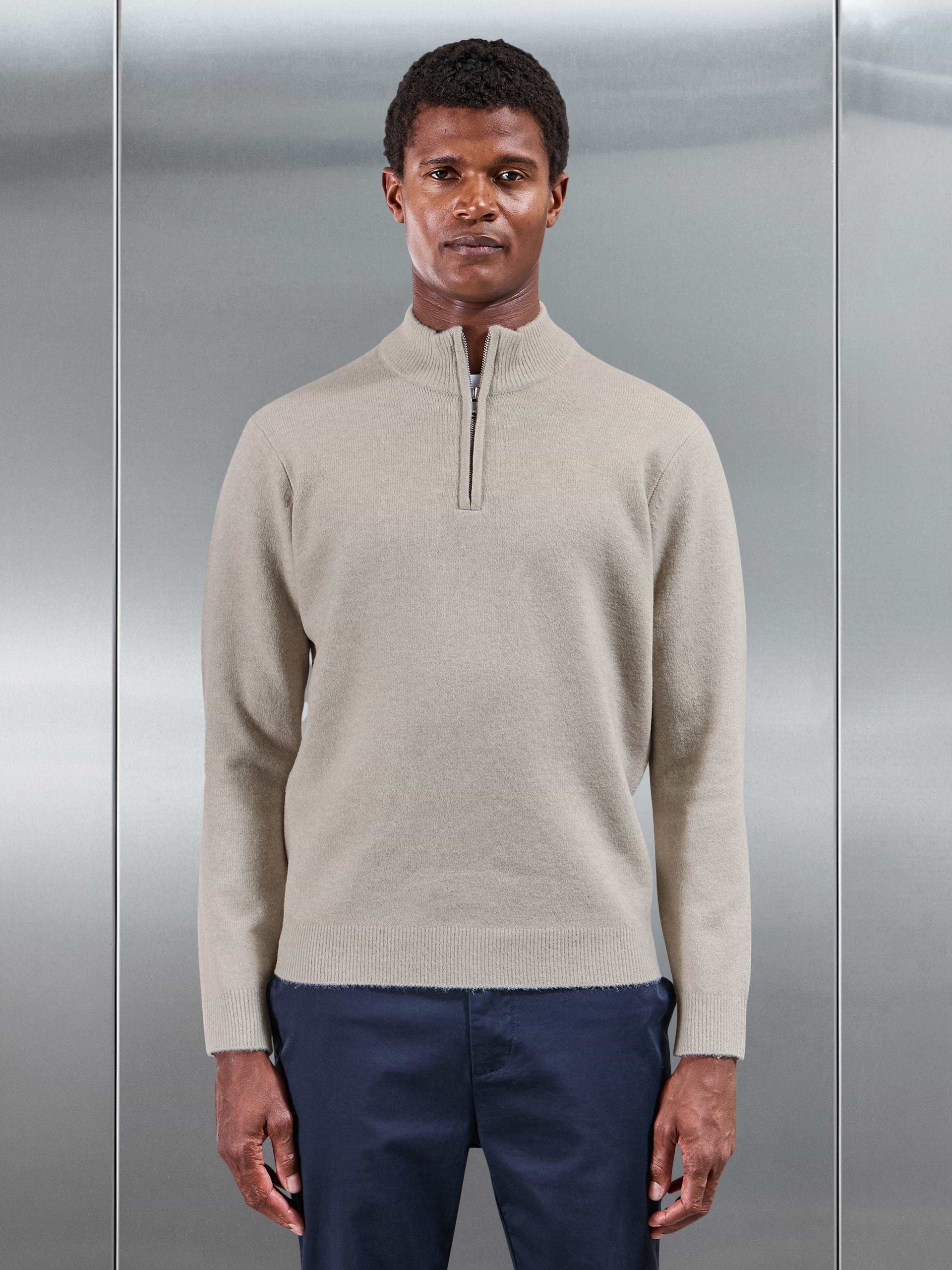 Chunky Wool Half Zip in Stone