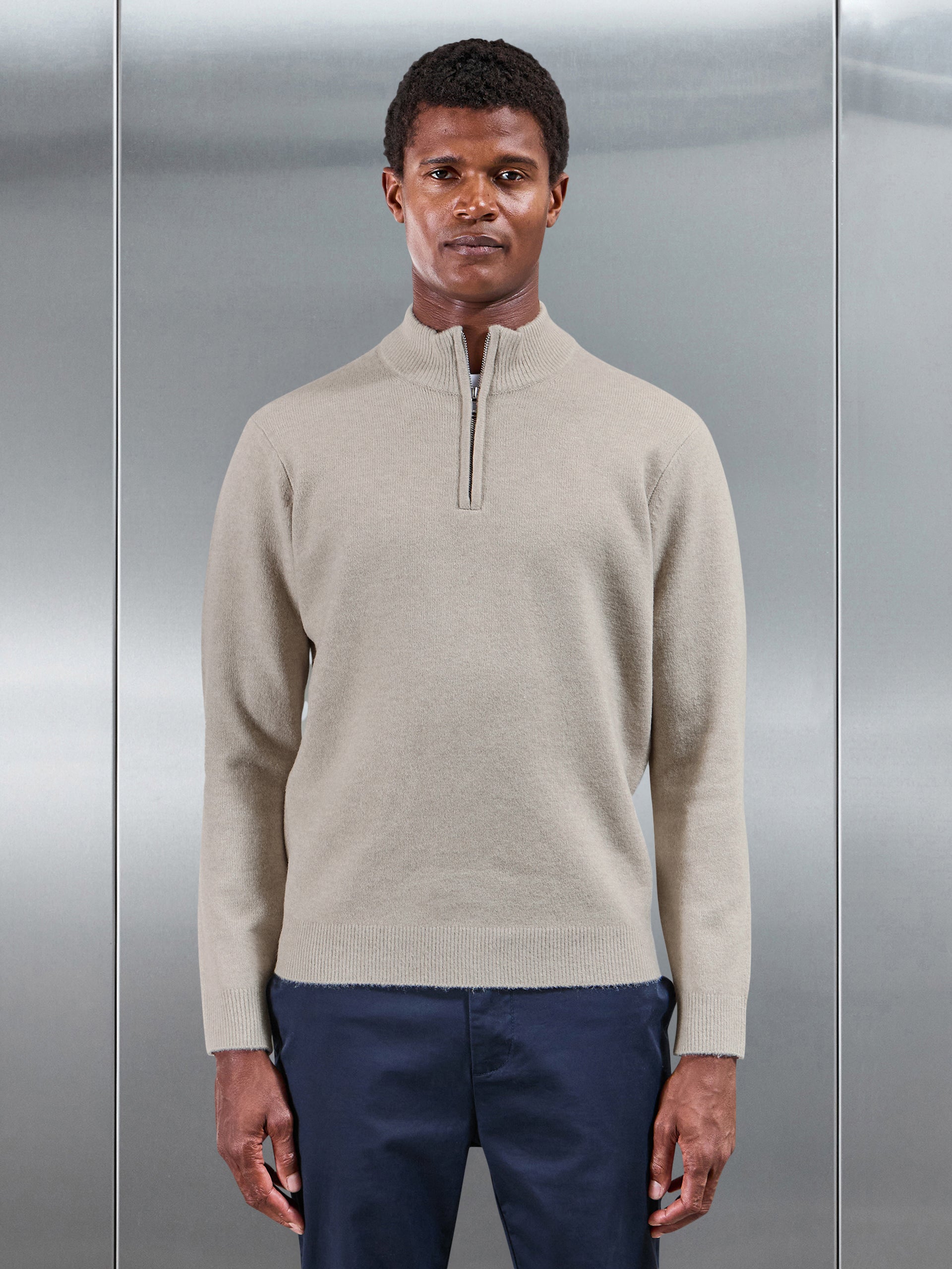 Chunky Wool Half Zip in Stone