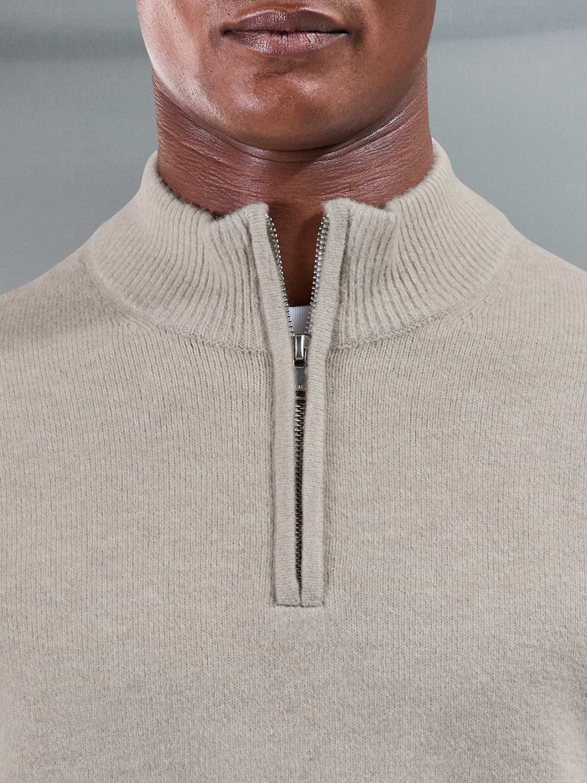 Chunky Wool Half Zip in Stone