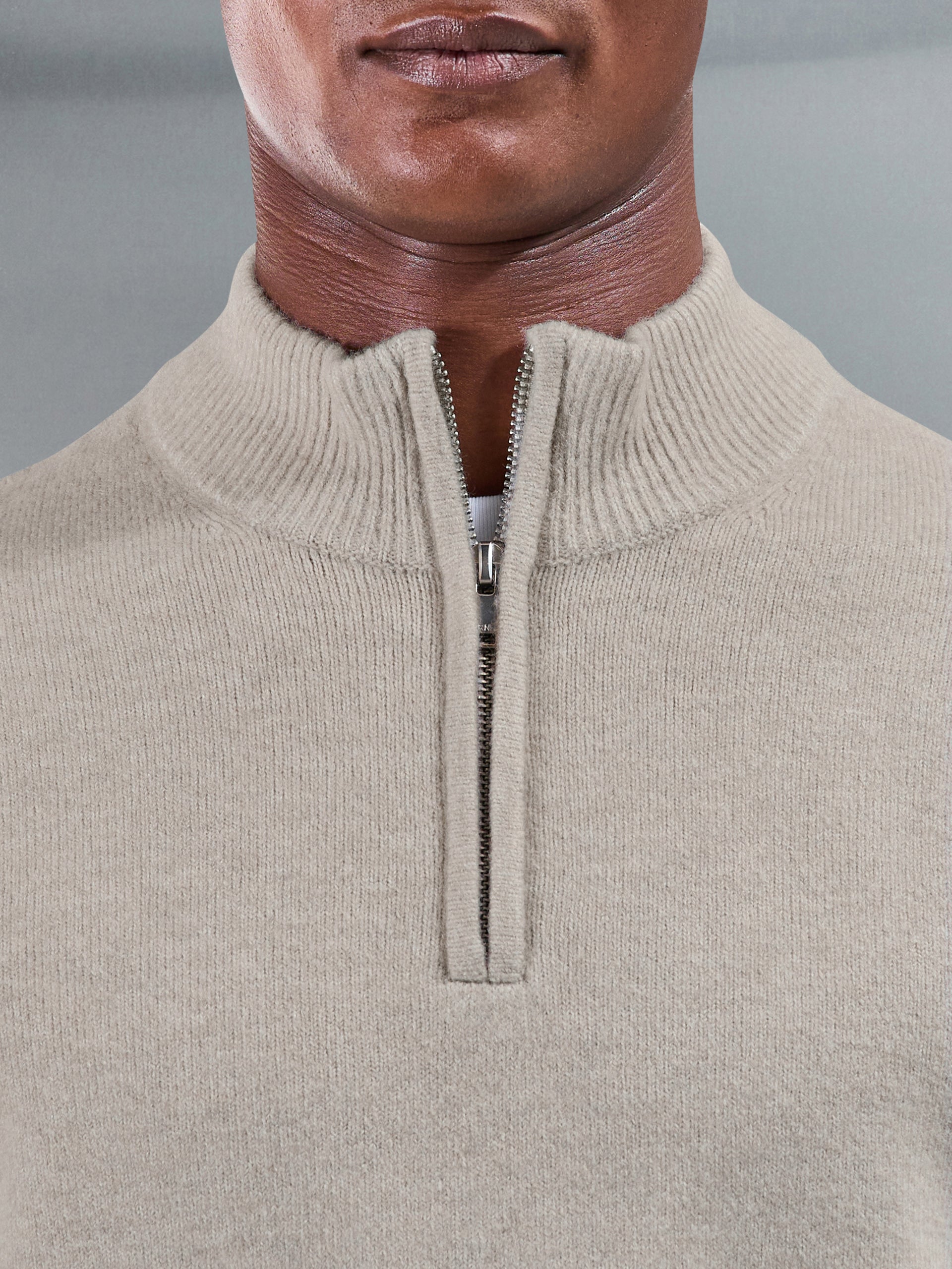 Chunky Wool Half Zip in Stone