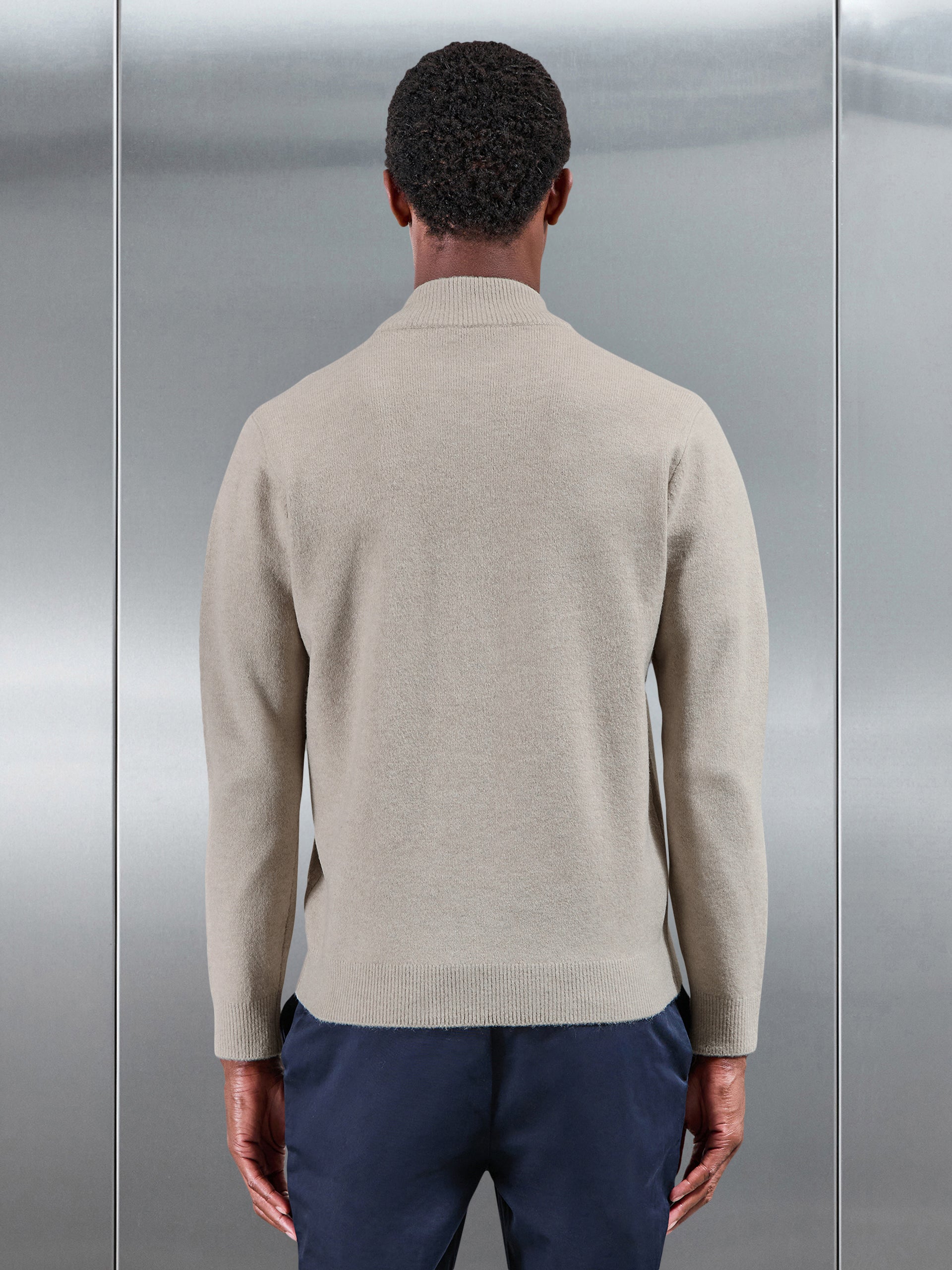 Chunky Wool Half Zip in Stone