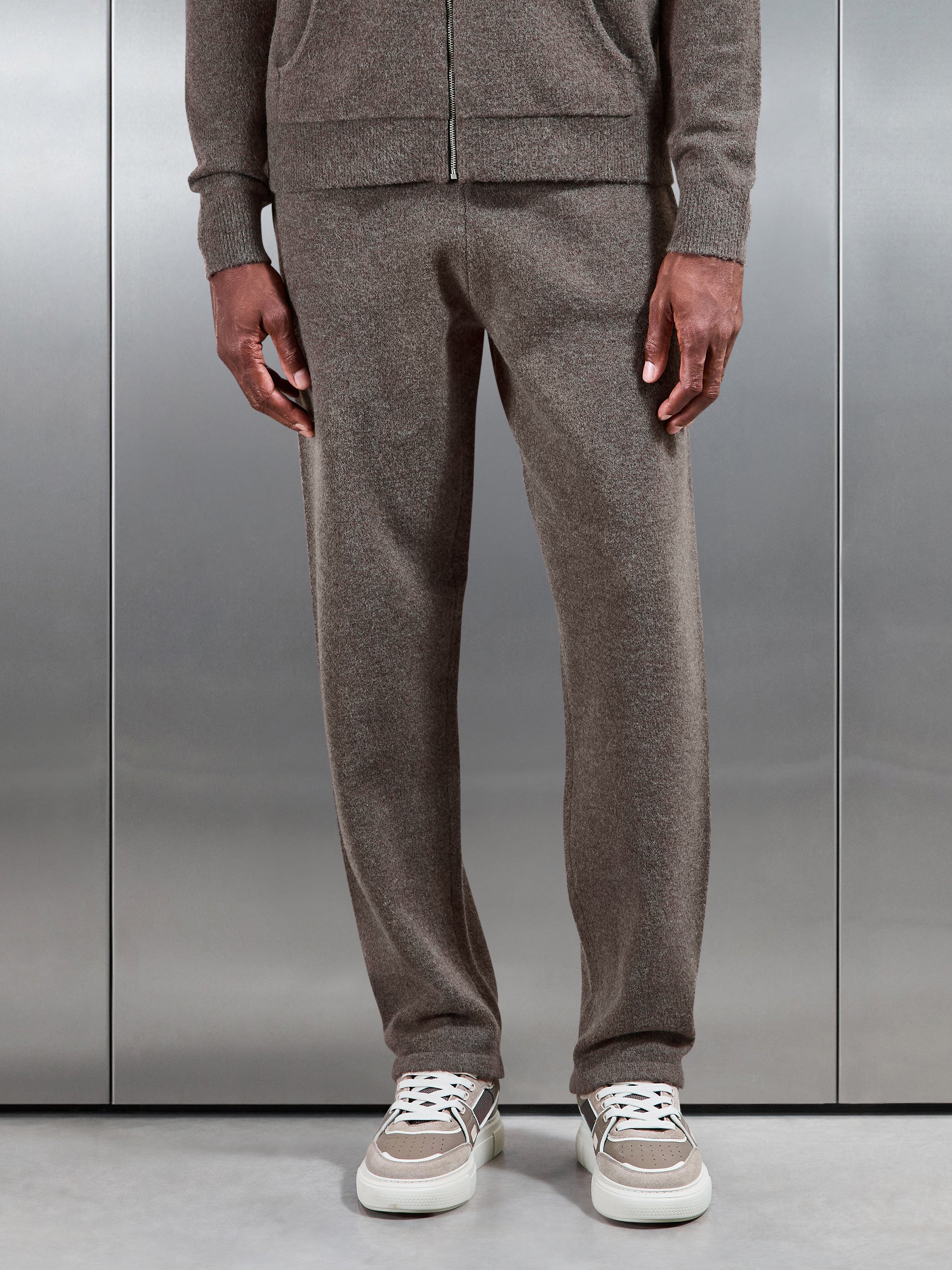 Chunky Wool Straight Leg Jogger in Brown Marl