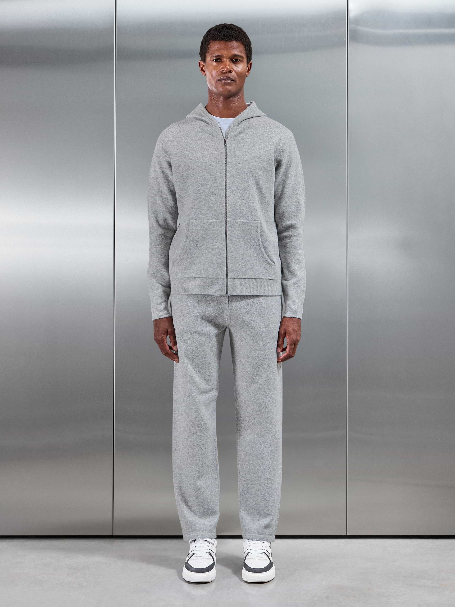 Chunky Wool Straight Leg Jogger in Marl Grey