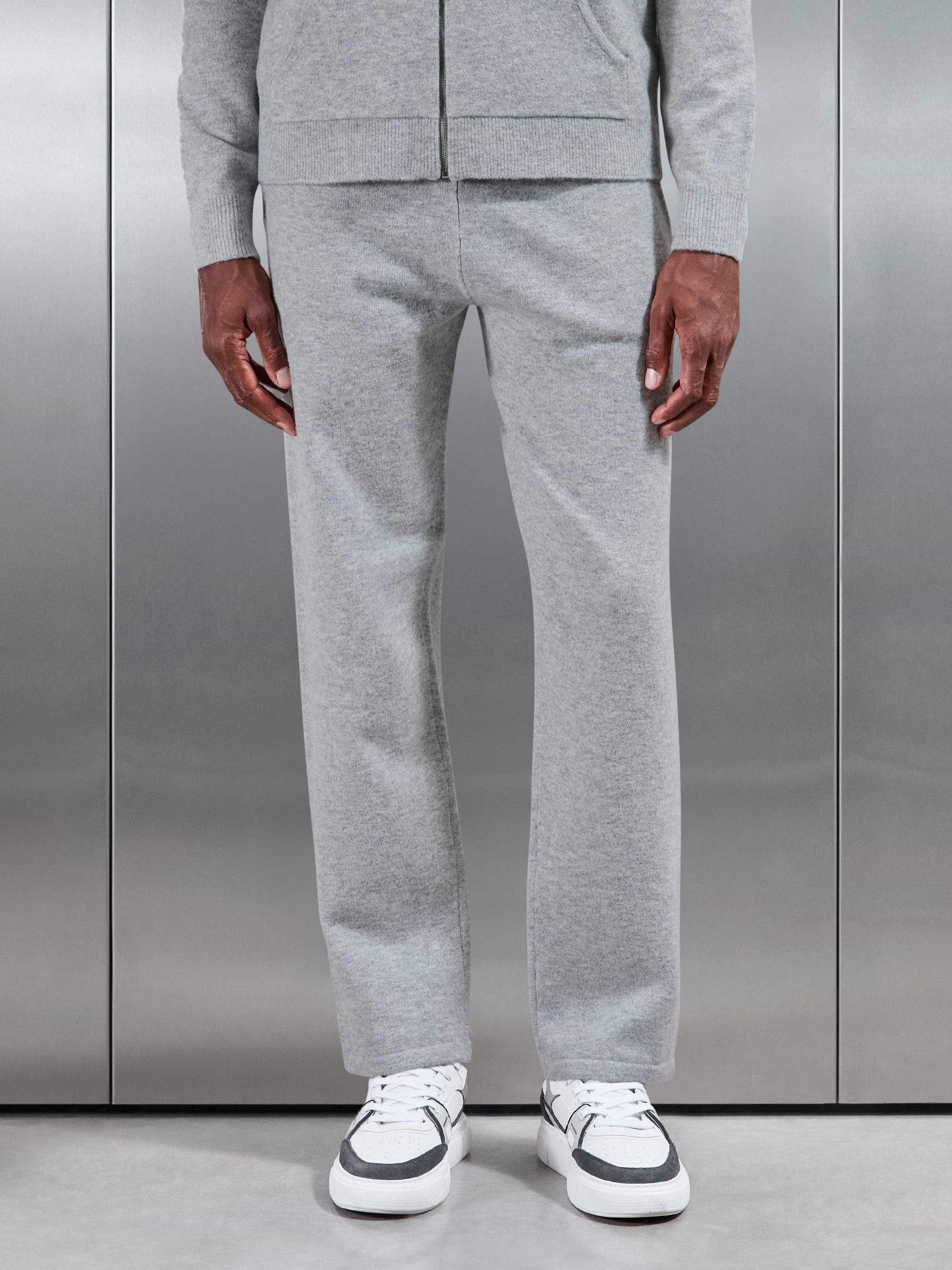Chunky Wool Straight Leg Jogger in Marl Grey