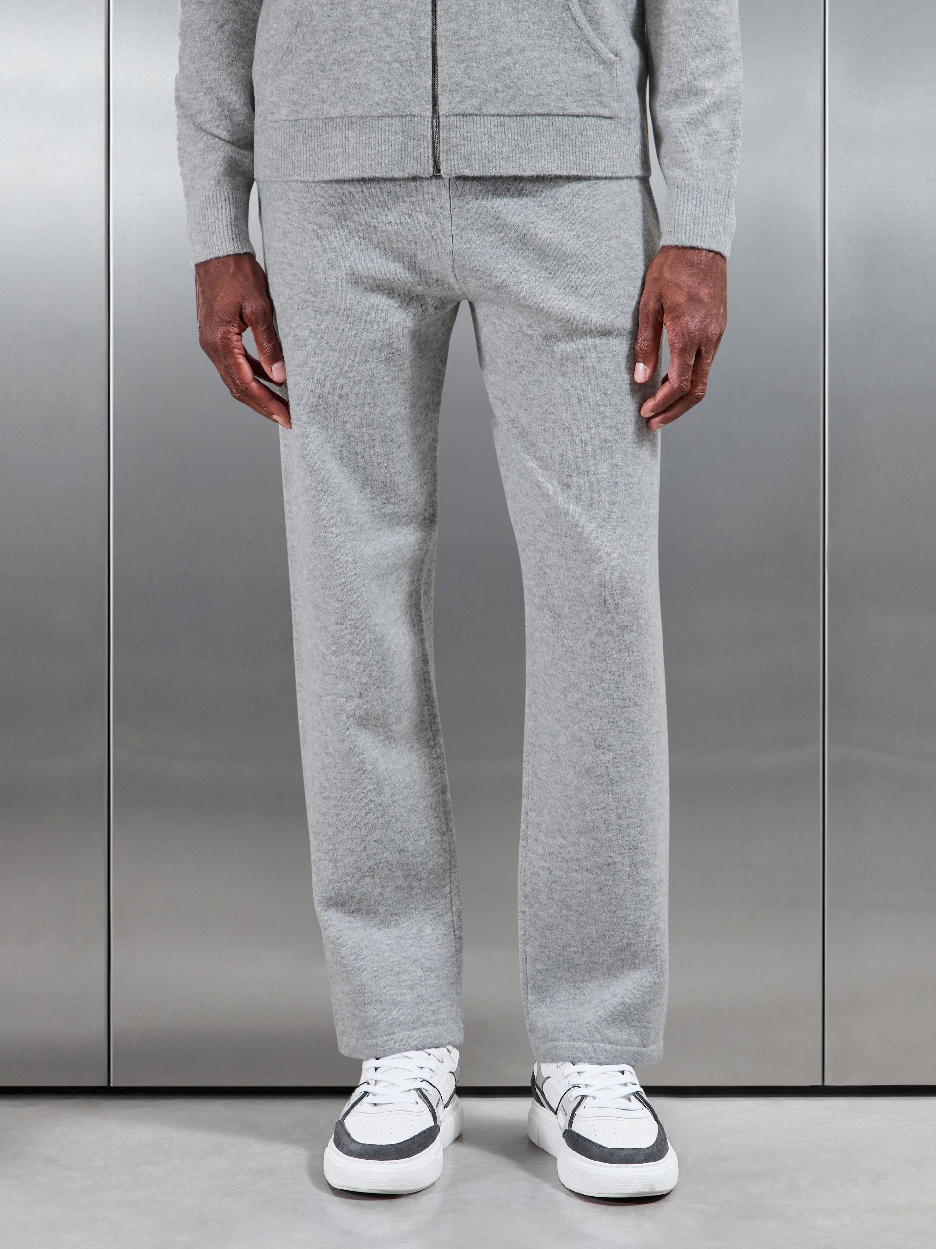 Chunky Wool Straight Leg Jogger in Marl Grey
