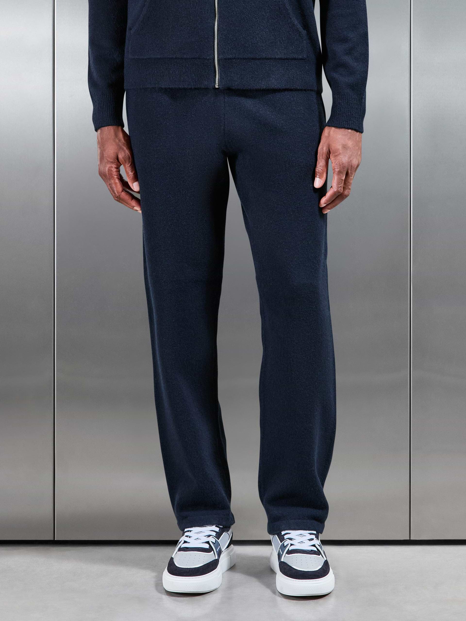 Chunky Wool Straight Leg Jogger in Navy