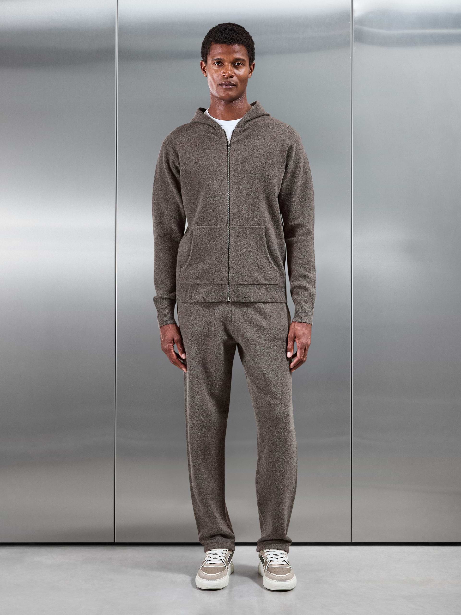 Chunky Wool Zip Hoodie in Brown Marl