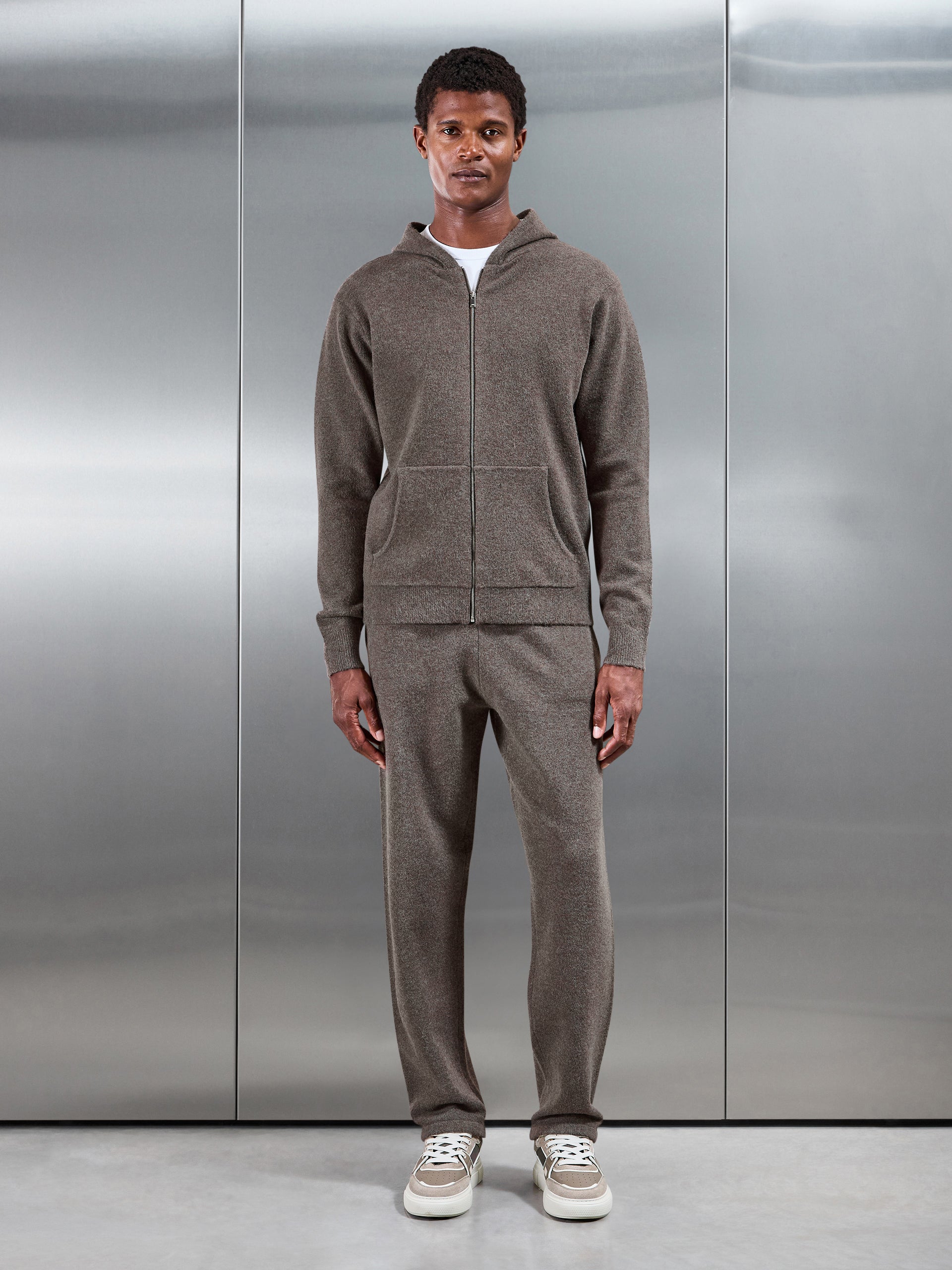 Chunky Wool Zip Hoodie in Brown Marl
