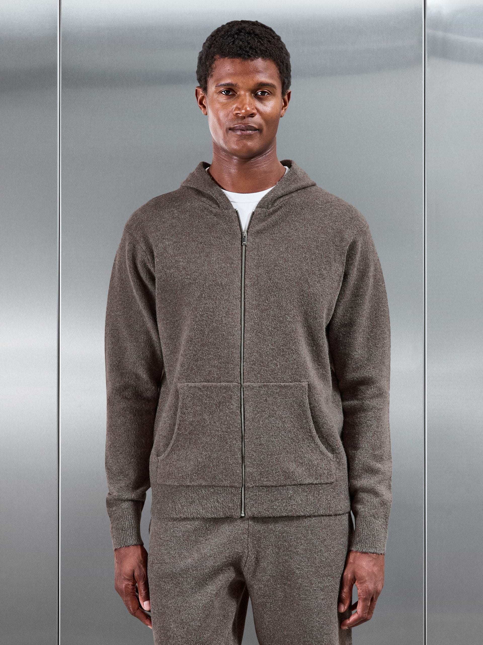 Chunky Wool Zip Hoodie in Brown Marl