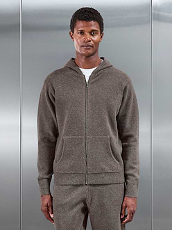 Chunky Wool Zip Hoodie in Brown Marl