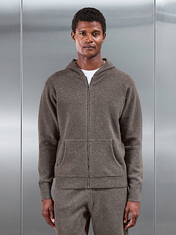 Chunky Wool Zip Hoodie in Brown Marl
